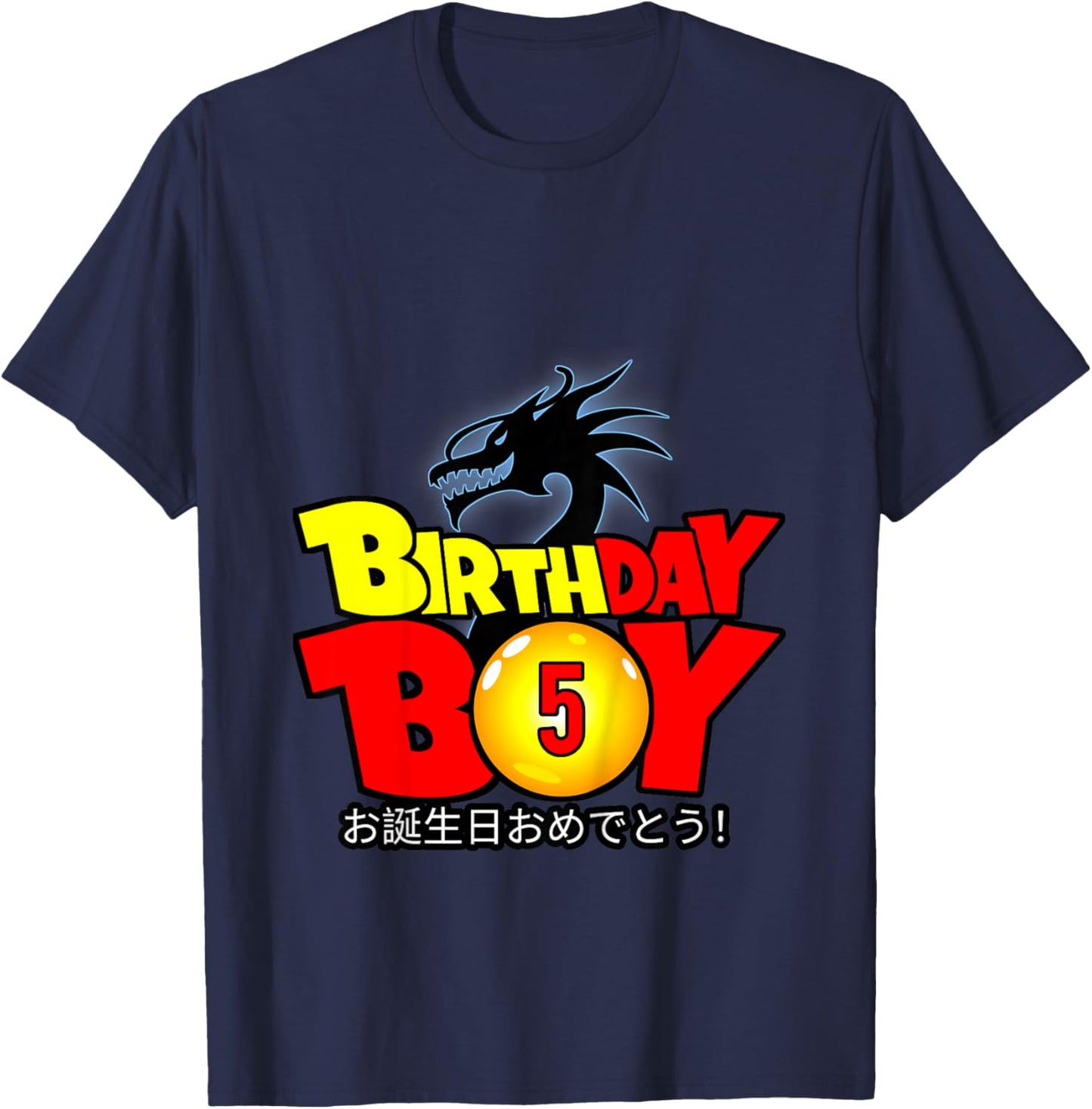 Kids 5 Year Old 5th Dragon Anime Style Birthday Gift Boys T-Shirt - T-Shirt | Navy