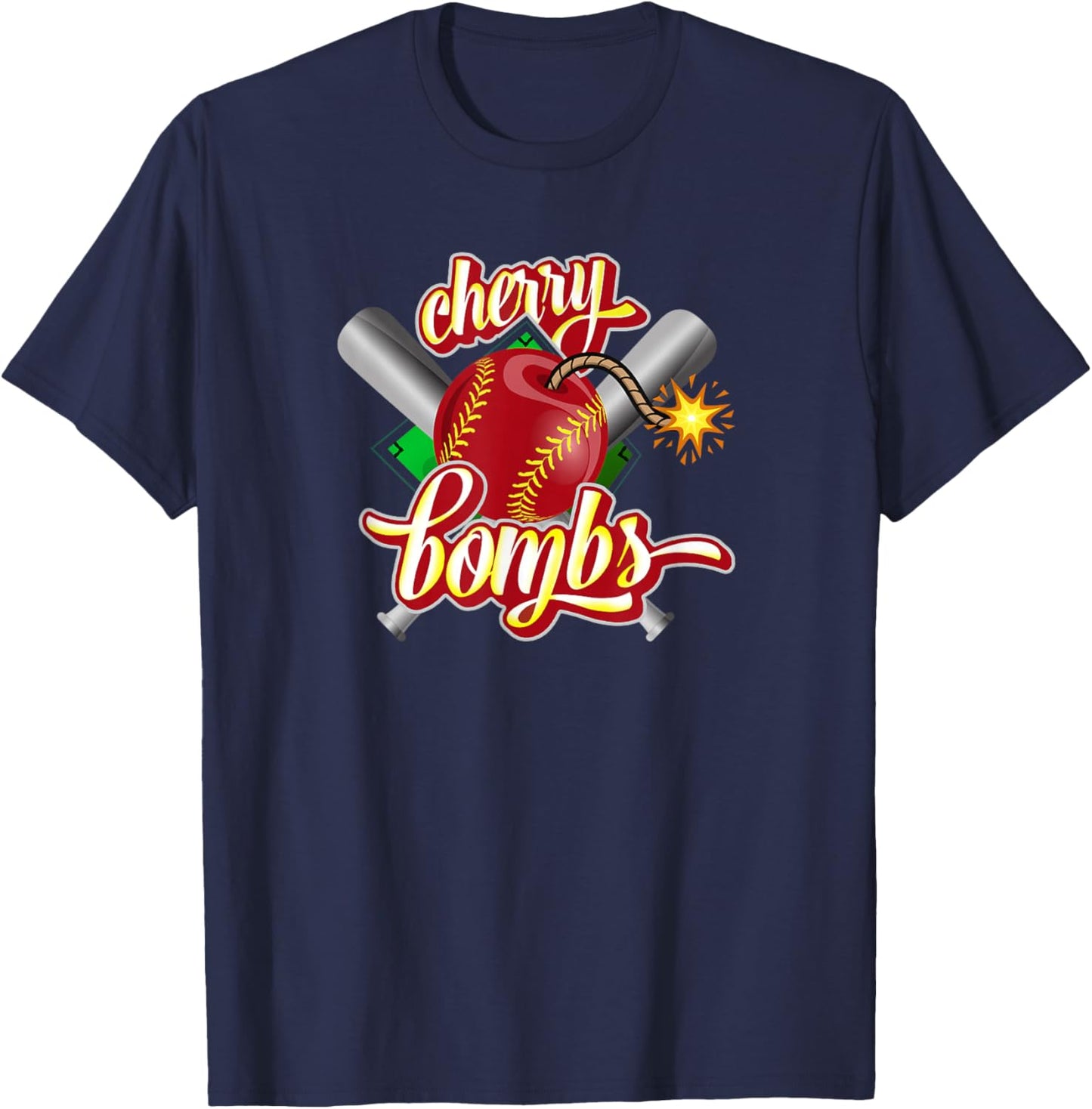 Cherry Bombs Logo Womans Softball Team Matching For Girls T-Shirt - T-Shirt | Navy