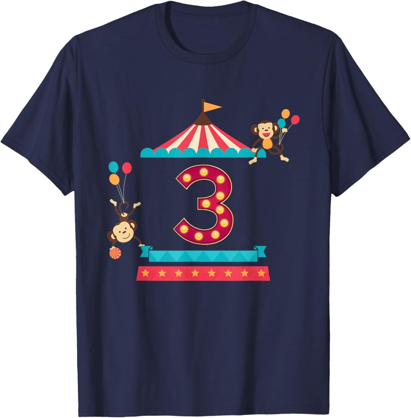 3rd Birthday Circus Top Monkeys 3 Year Old Toddler Carnival T-Shirt - T-Shirt | Navy