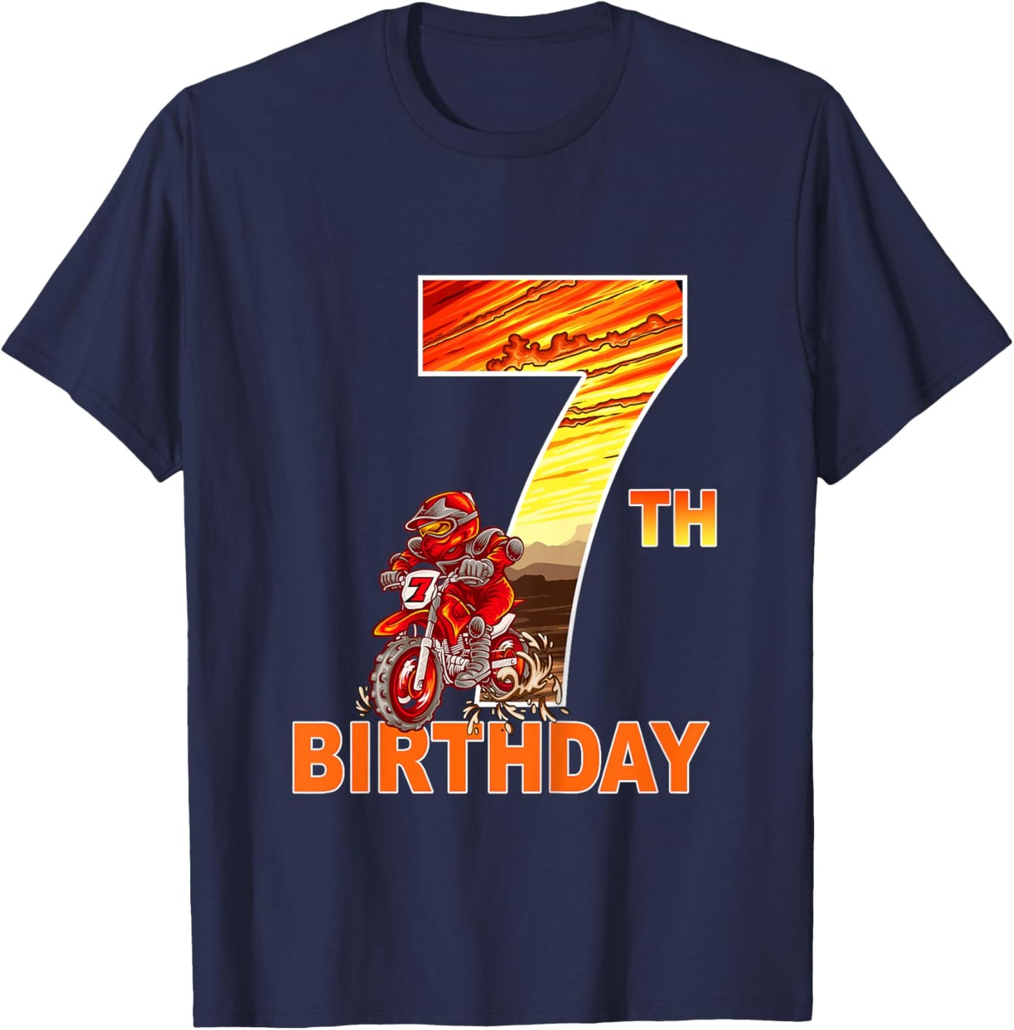 7 Year Old Dirt Bike Birthday Party Motocross MX 7th T-Shirt - T-Shirt | Navy
