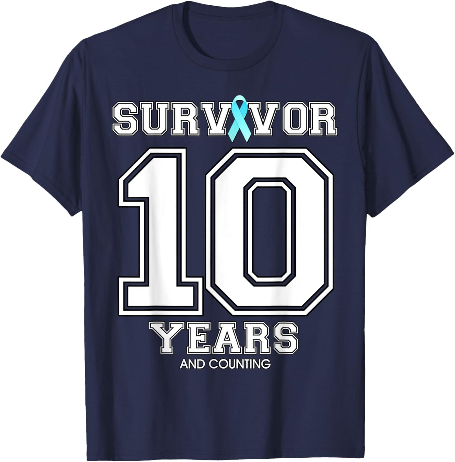 10 Years Ovarian Cancer Survivor Teal Ribbon Gift T-Shirt - T-Shirt | Navy