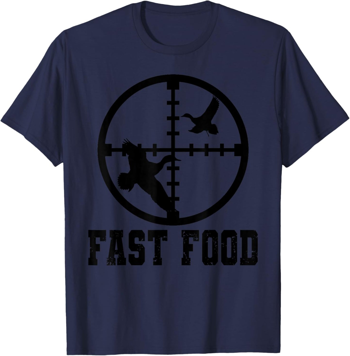 Hunter Store Wildlife Hunting Camping and more Men's Duck Hunting Funny Hunter Fast Food Grey X-Small Modern Letter Print Short Sleeve T-Shirt - T-Shirt | Navy