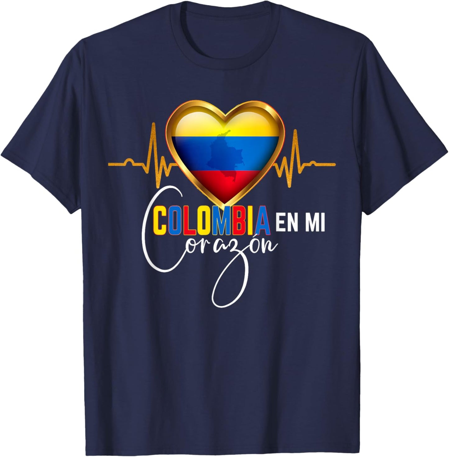 Colombia en mi Corazon Colombian Pride Matching T-Shirt - T-Shirt | Navy