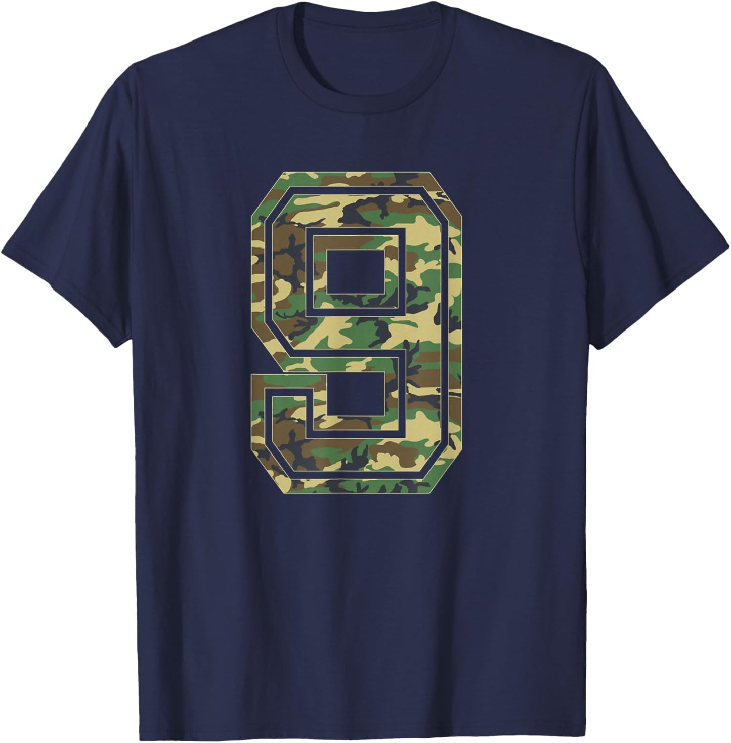 Team Jersey Number 9 Camo Camouflage T-Shirt - T-Shirt | Navy