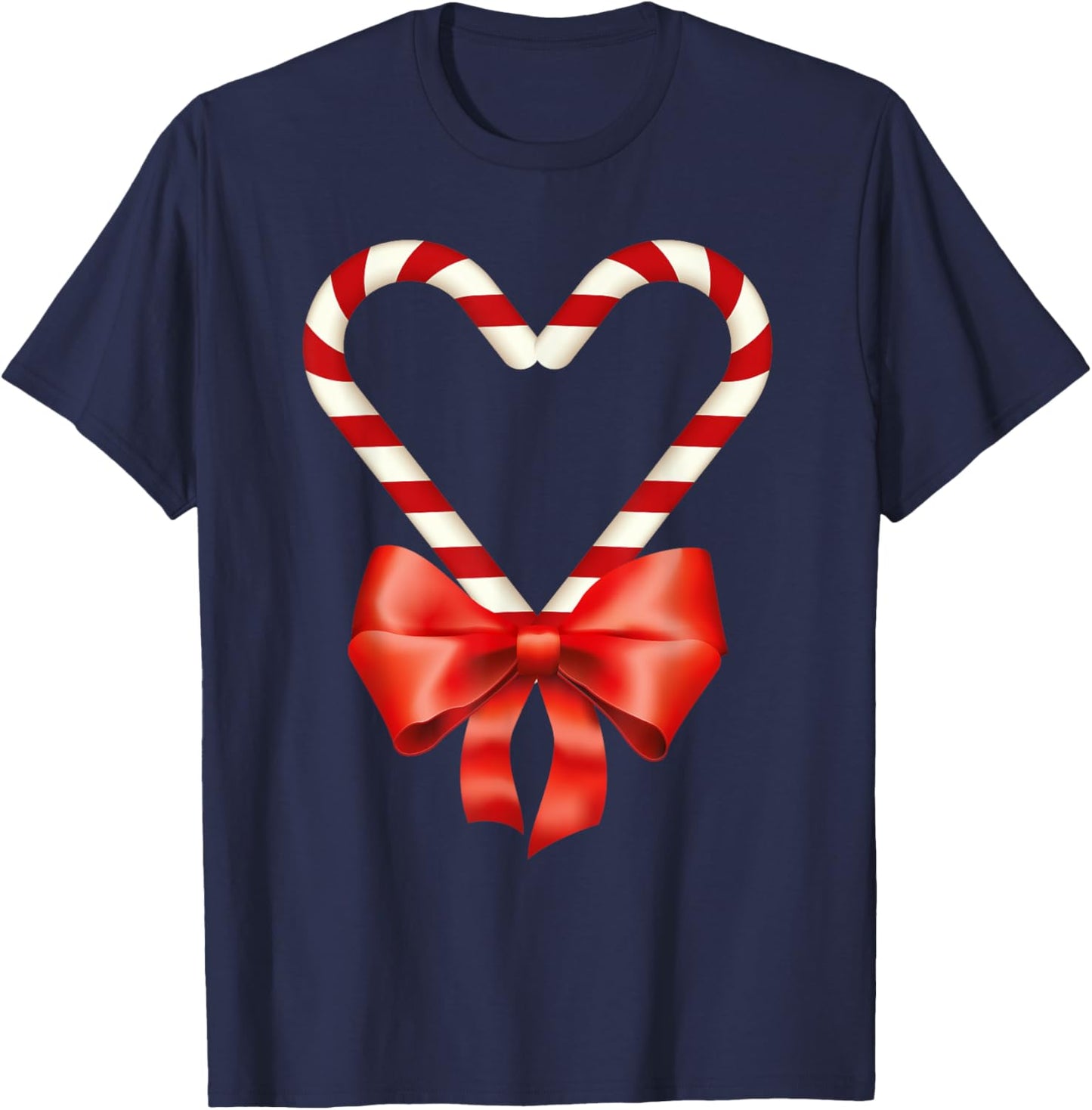 Christmas Candy Cane Heart for Children Men Women T-Shirt - T-Shirt | Navy