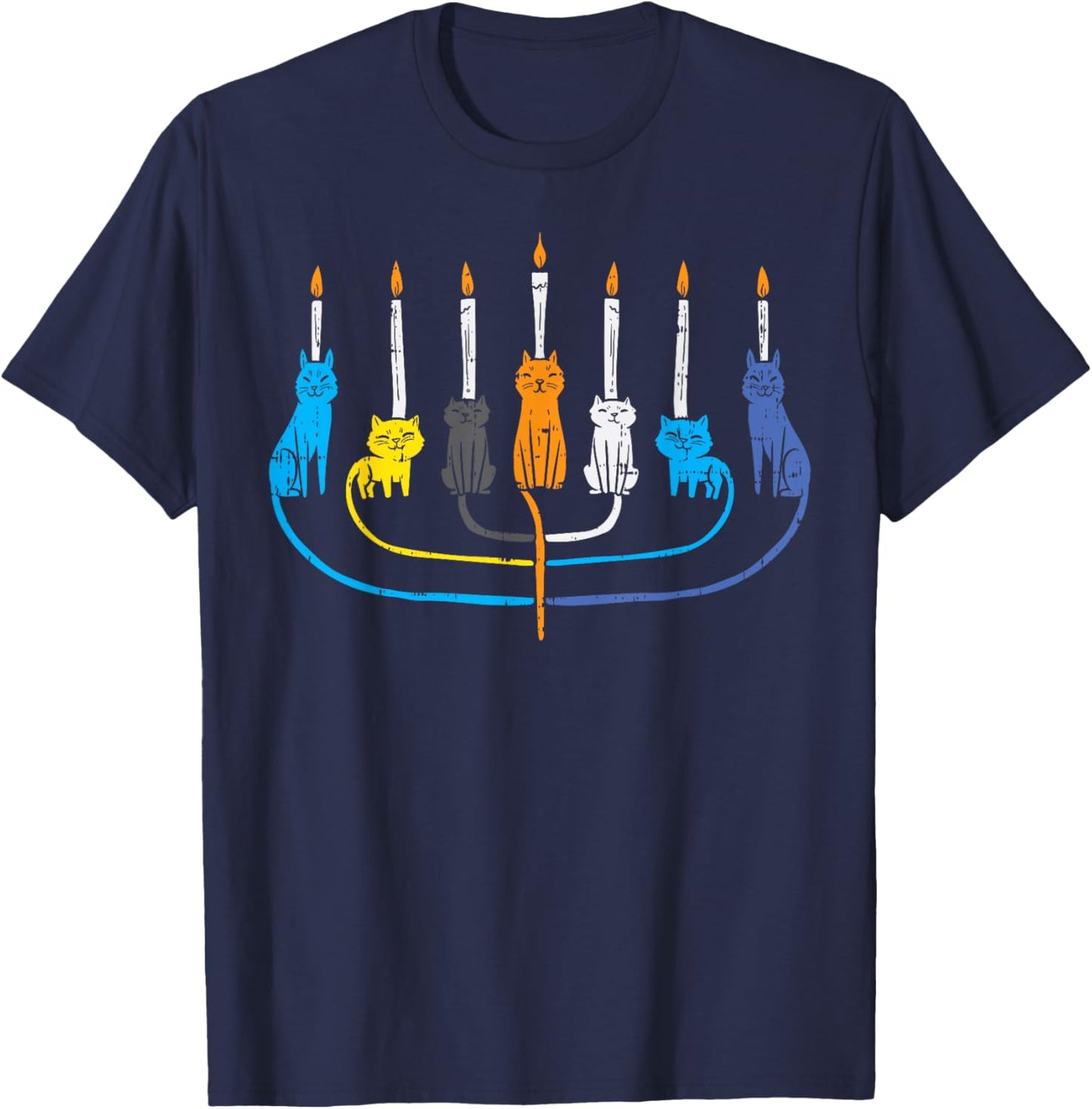 Cat Menorah Cute Jewish Kitten Hanukkah Chanukah PJs Women T-Shirt - T-Shirt | Navy