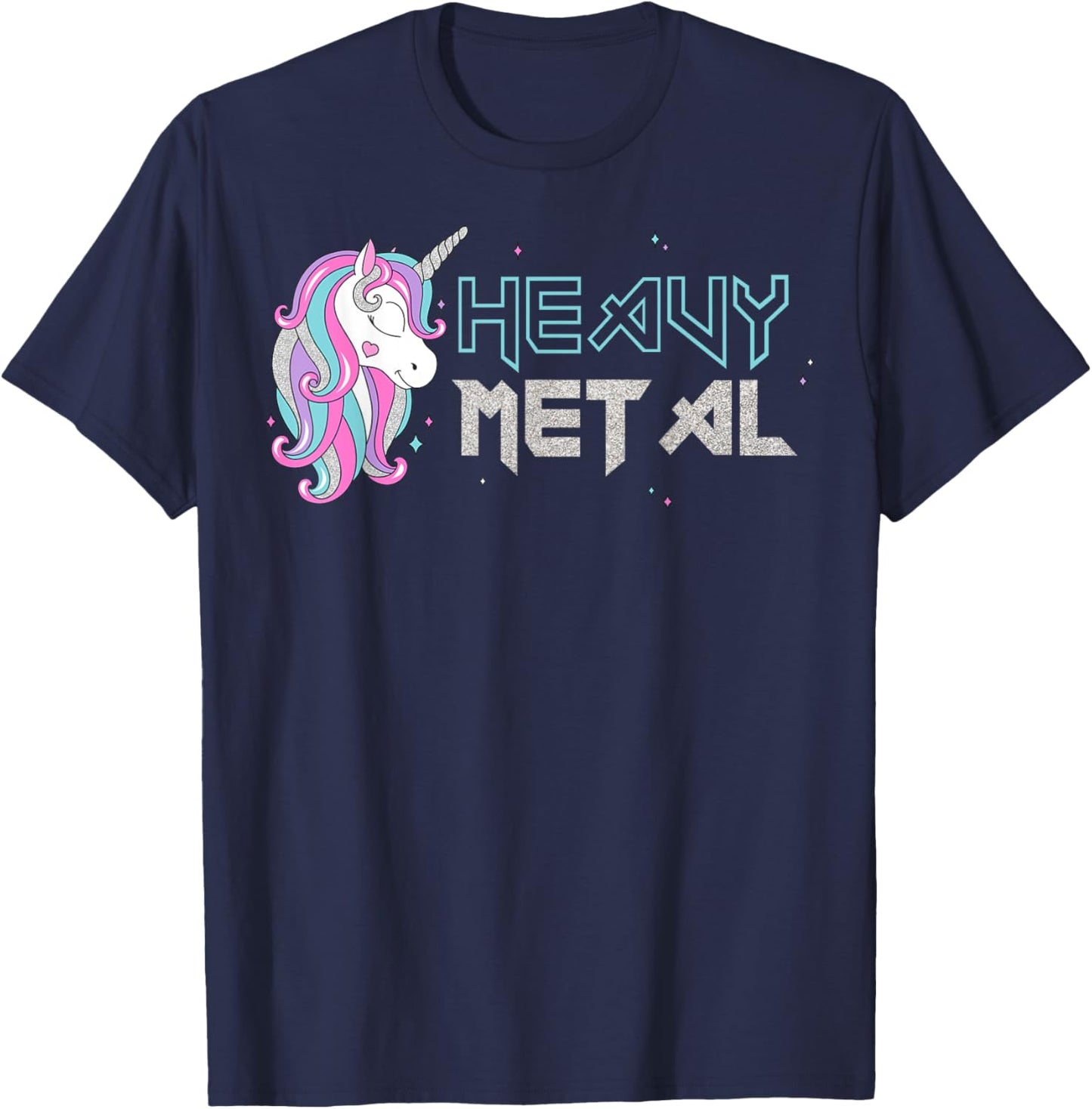 Funny Unicorn Shirt, Ironic Cool Unicorn Heavy Metal Music T-Shirt - T-Shirt | Navy