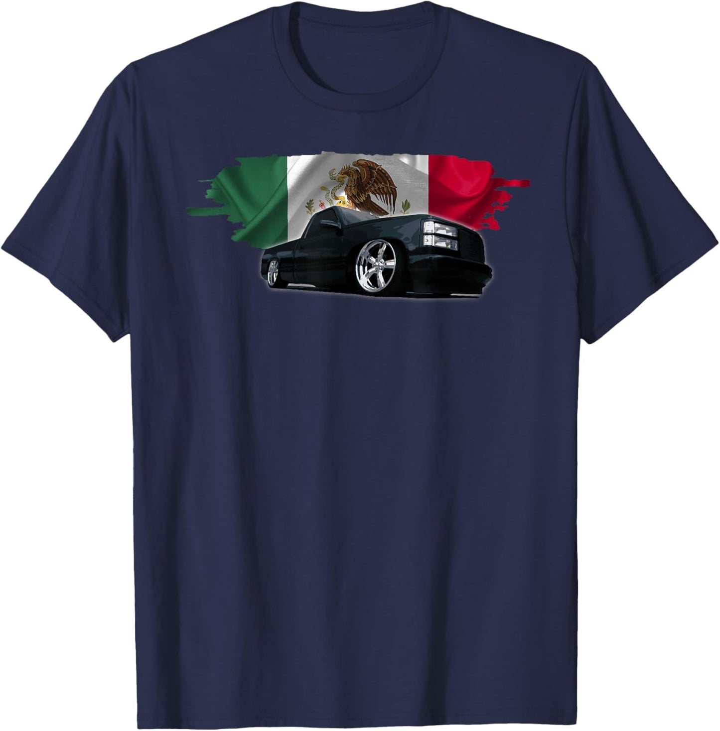 Trokiando OBS Truck slammed low Mexican Flag Colors T-Shirt - T-Shirt | Navy