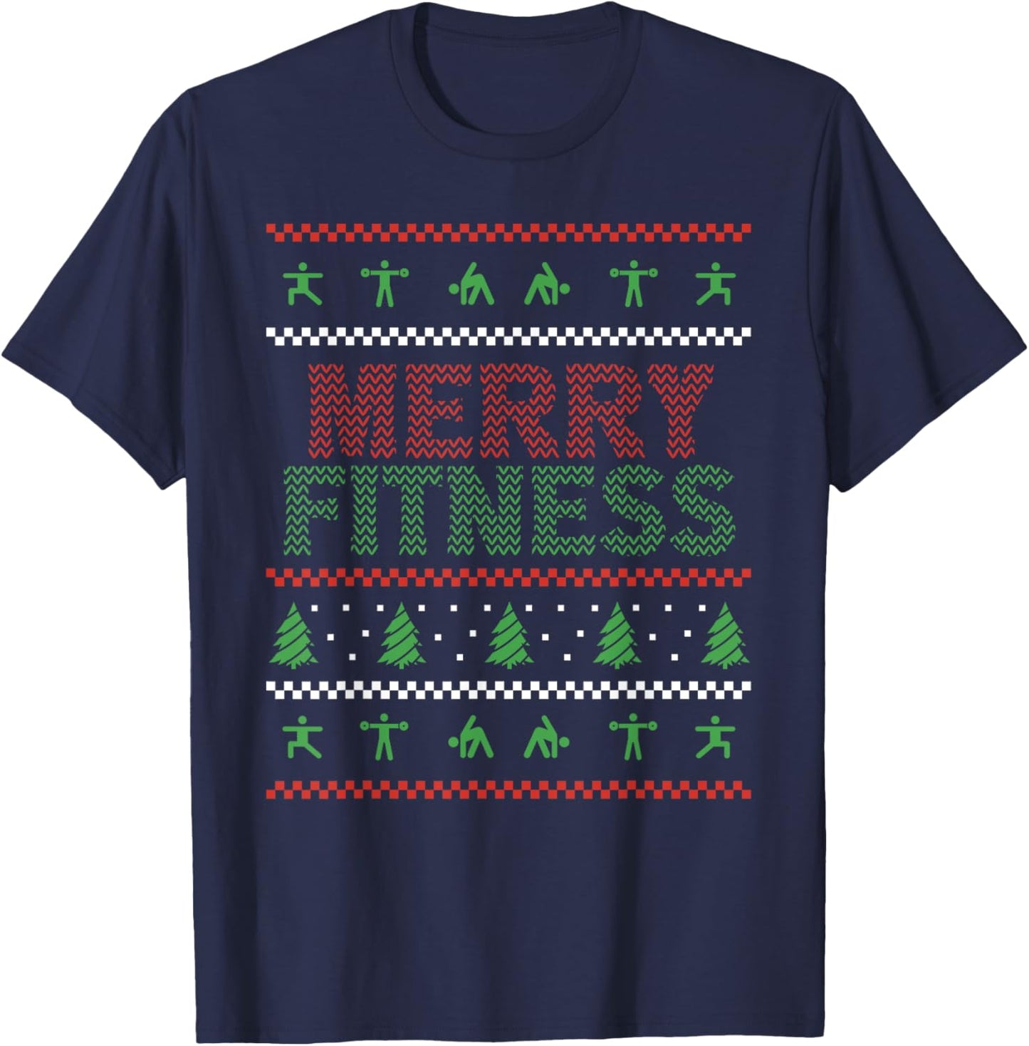 Christmas Gym Workout Ugly Christmas Merry Fitness T-Shirt - T-Shirt | Navy