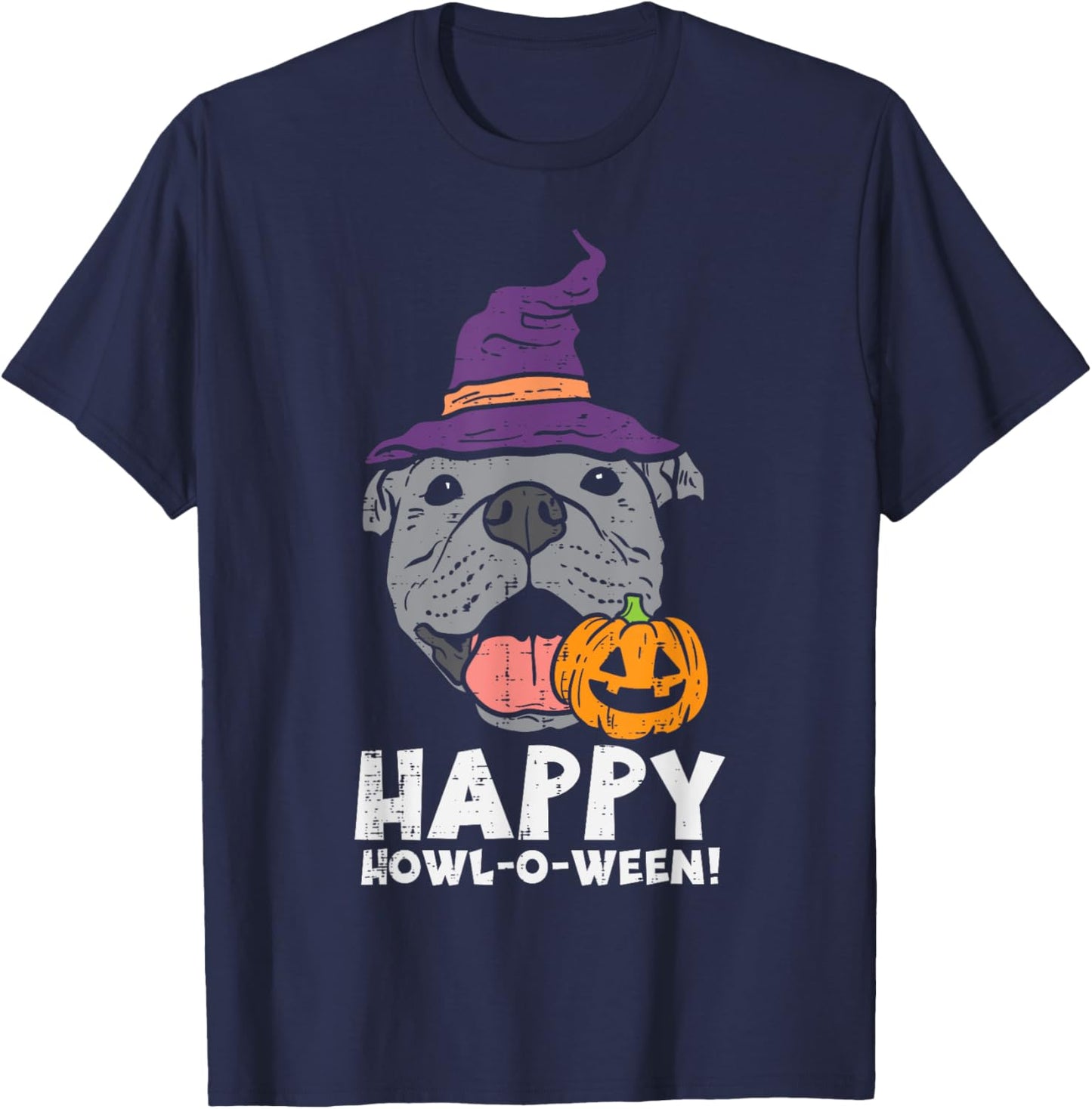 Pitbull Witch Happy Howl O Ween Pumpkin Halloween Pittie Dog Women Kids T-Shirt - T-Shirt | Navy