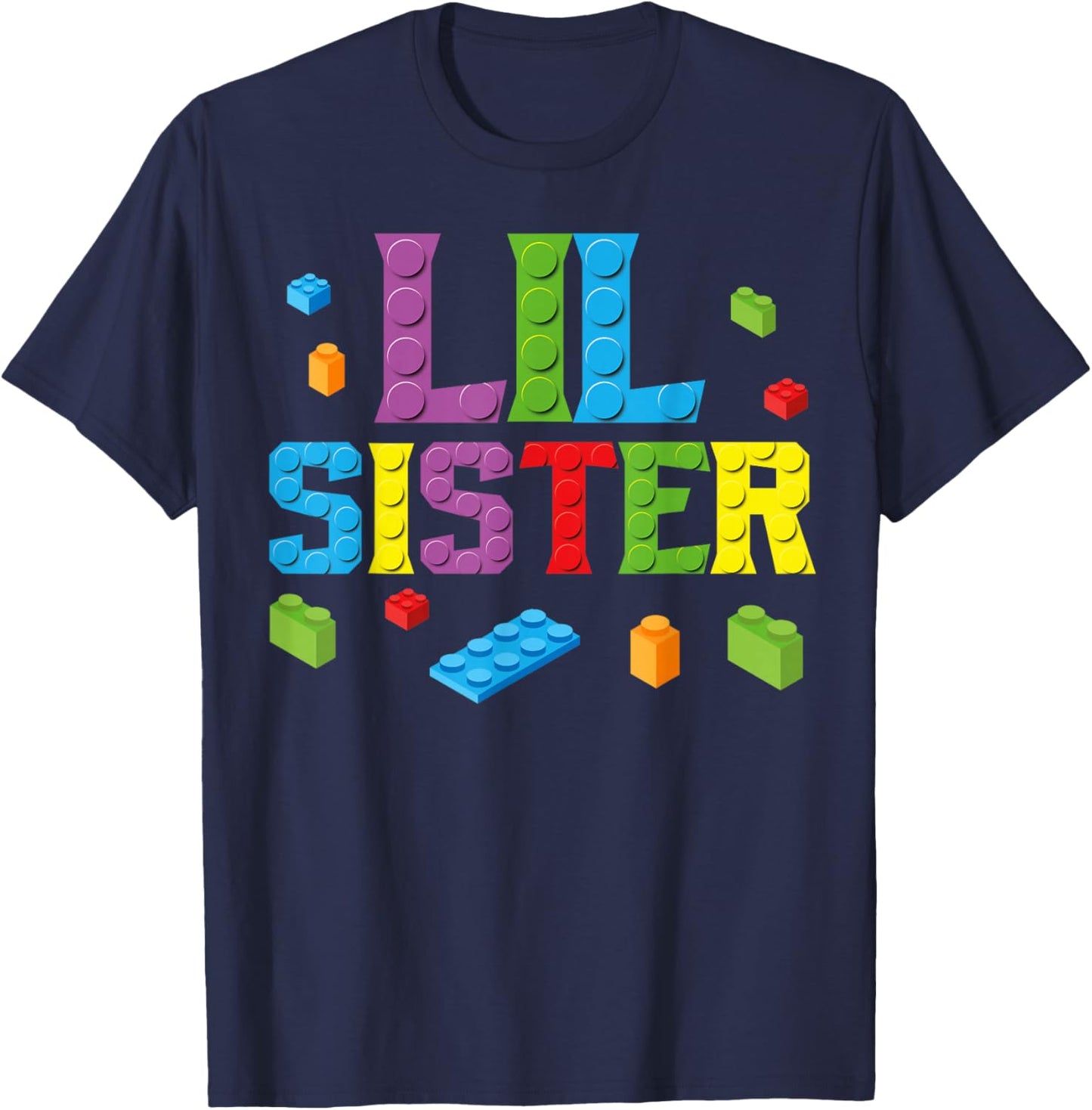 Lil Sister Master Builder Building Bricks Blocks Family Set T-Shirt - T-Shirt | Navy