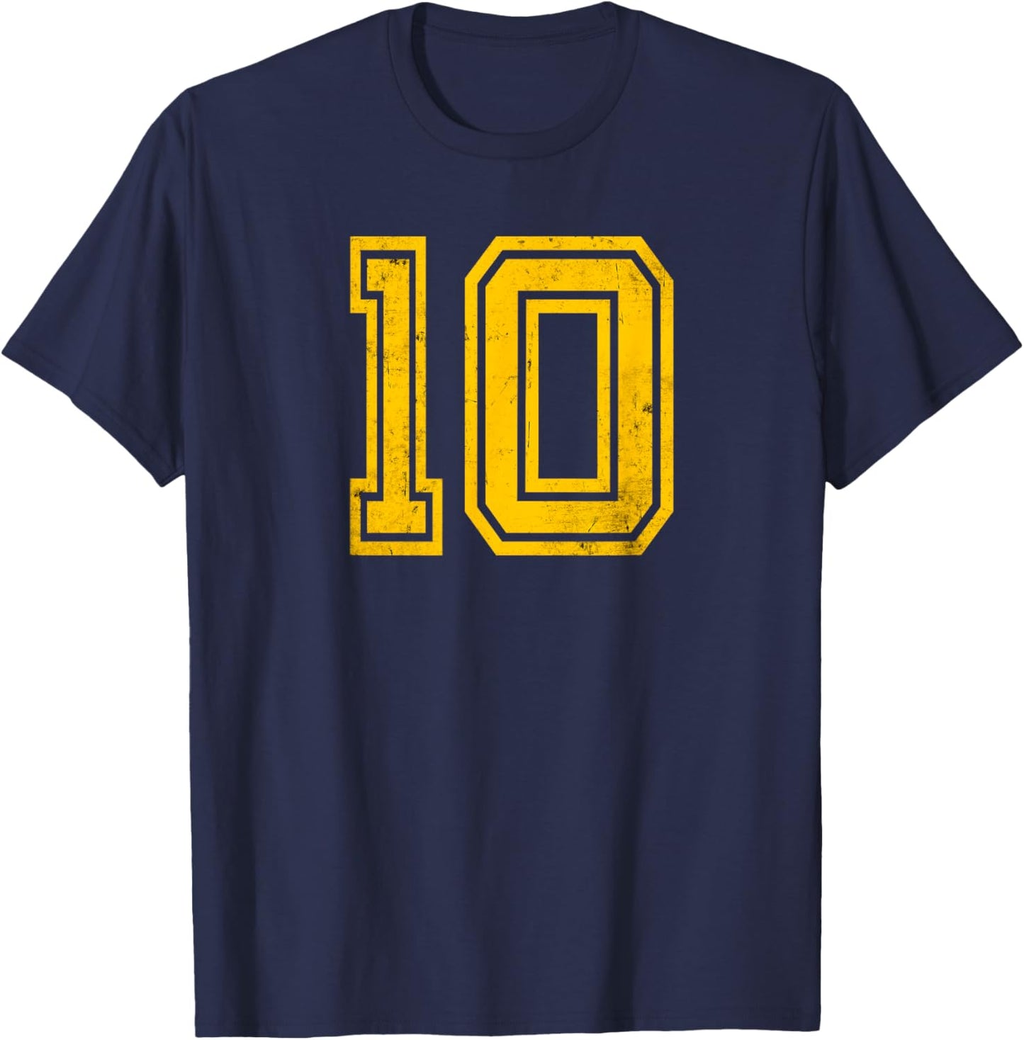 Number #10 Distressed Yellow Number T-Shirt - T-Shirt | Navy