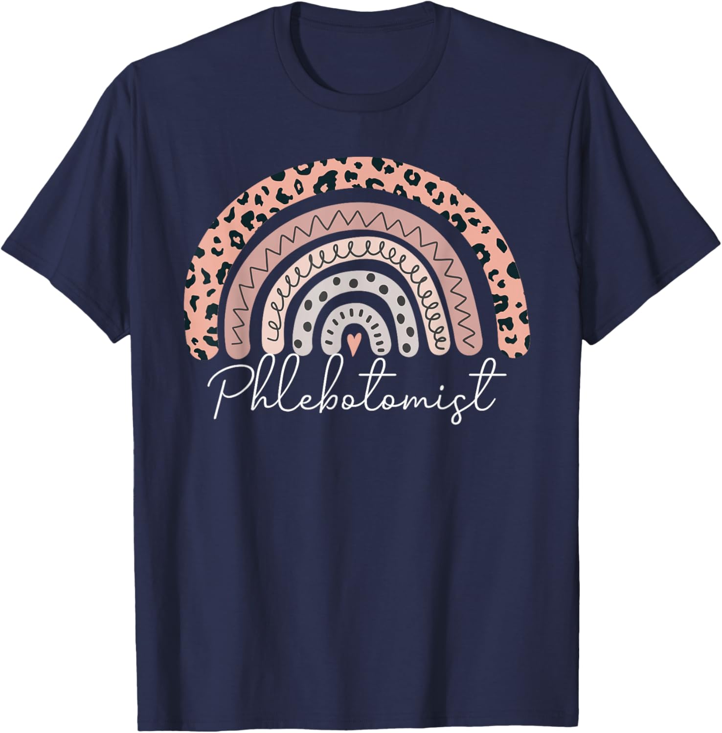 Phlebotomist Leopard Rainbow Phlebotomy Nurse Technician T-Shirt - T-Shirt | Navy