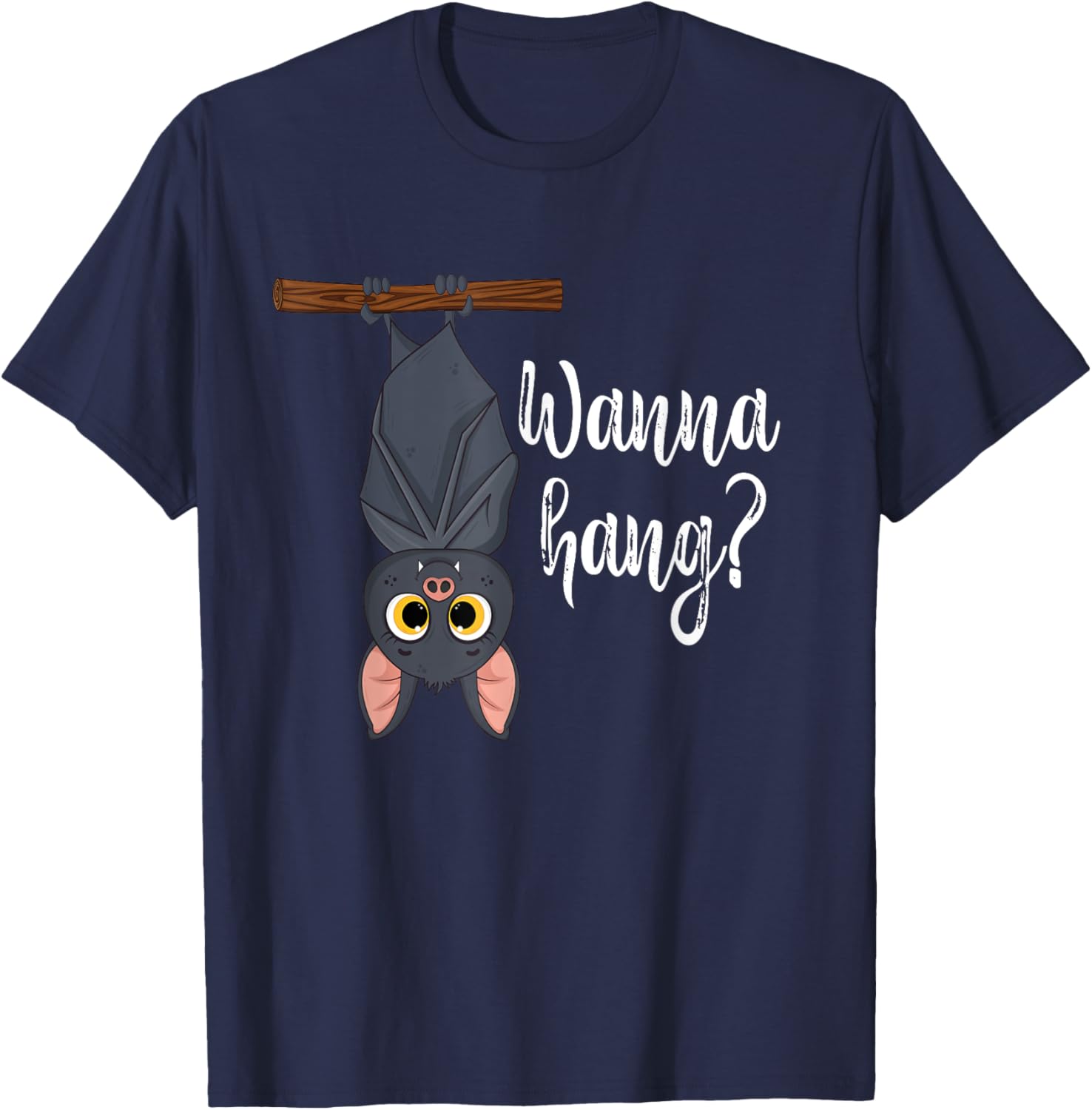 Wanna Hang Cute Funny Pun Bat Lover Halloween T-Shirt - T-Shirt | Navy