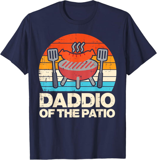 Daddio Of The Patio Sunset Retro Grilling Daddy Dad Papa Men T-Shirt - T-Shirt | Navy