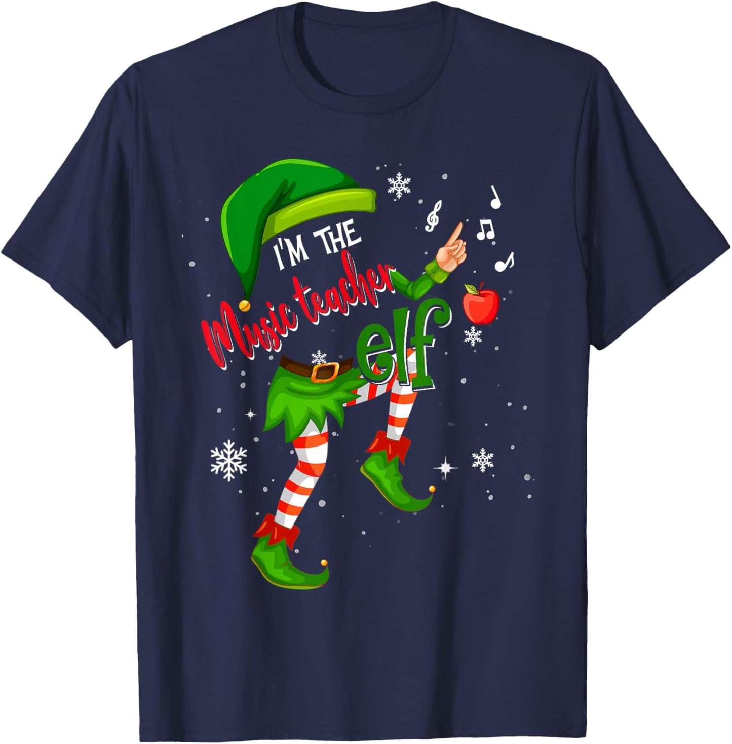 Music Teacher Elf Matching Family Group Xmas Party Pajama Men Women T-Shirt - T-Shirt | Navy