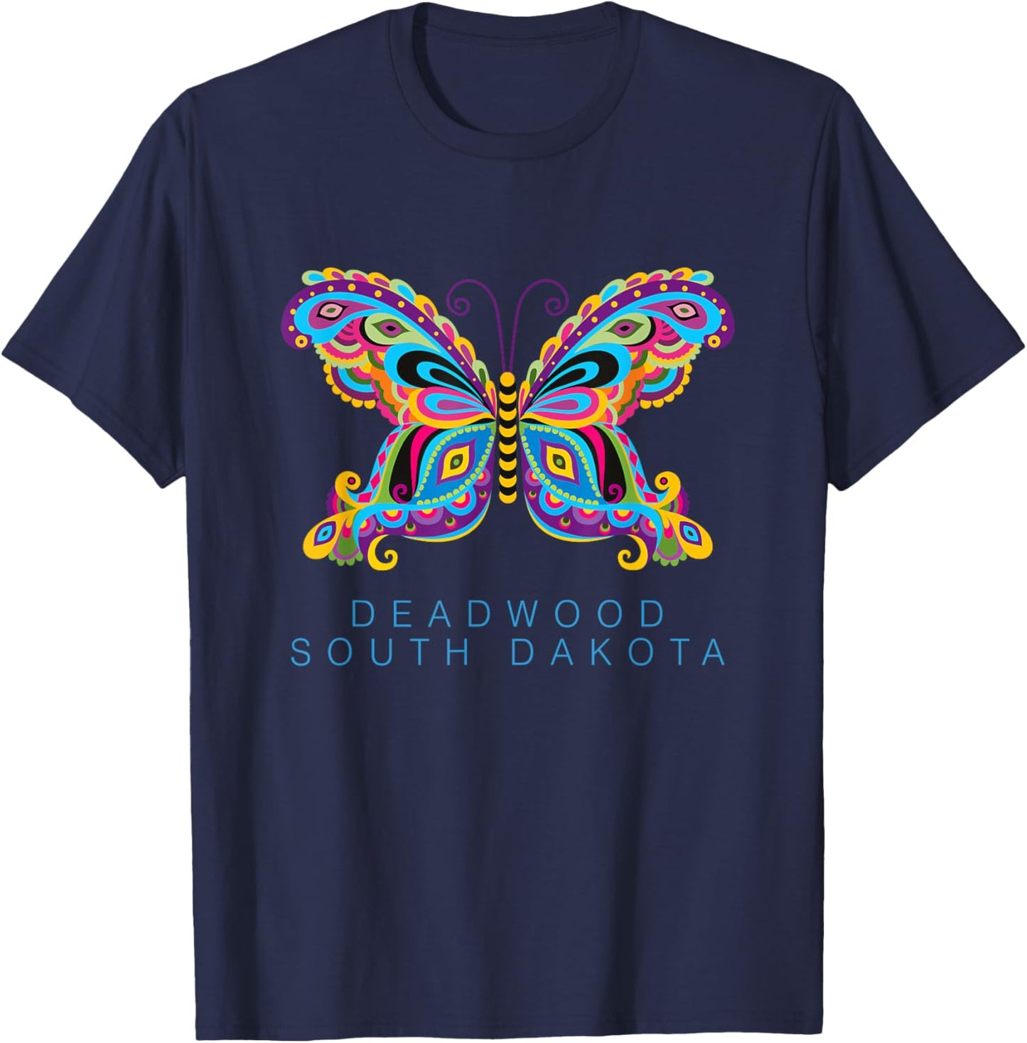 Deadwood South Dakota Souvenir Butterfly Graphic T-Shirt - T-Shirt | Navy