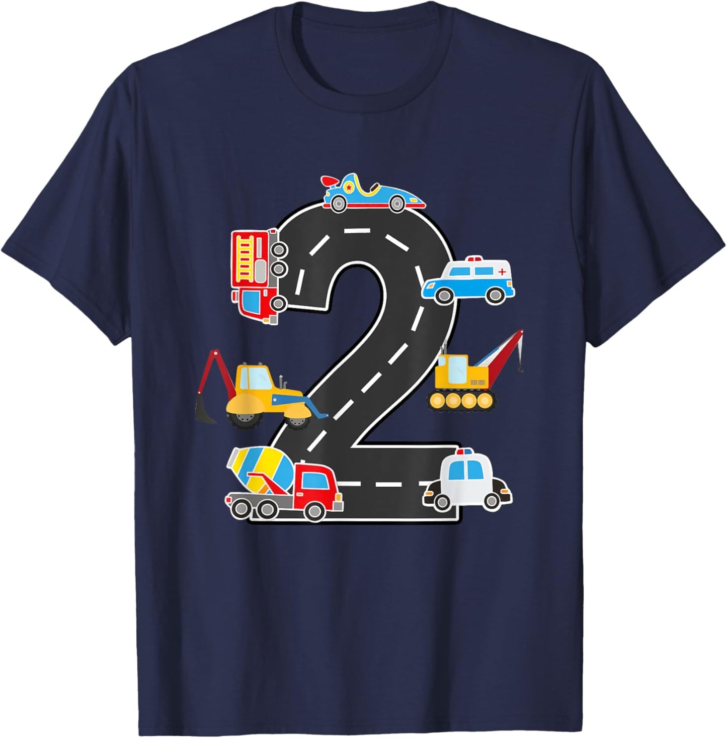 2 Year Old Transportation Birthday Car Train Plane 2nd T-Shirt - T-Shirt | Navy