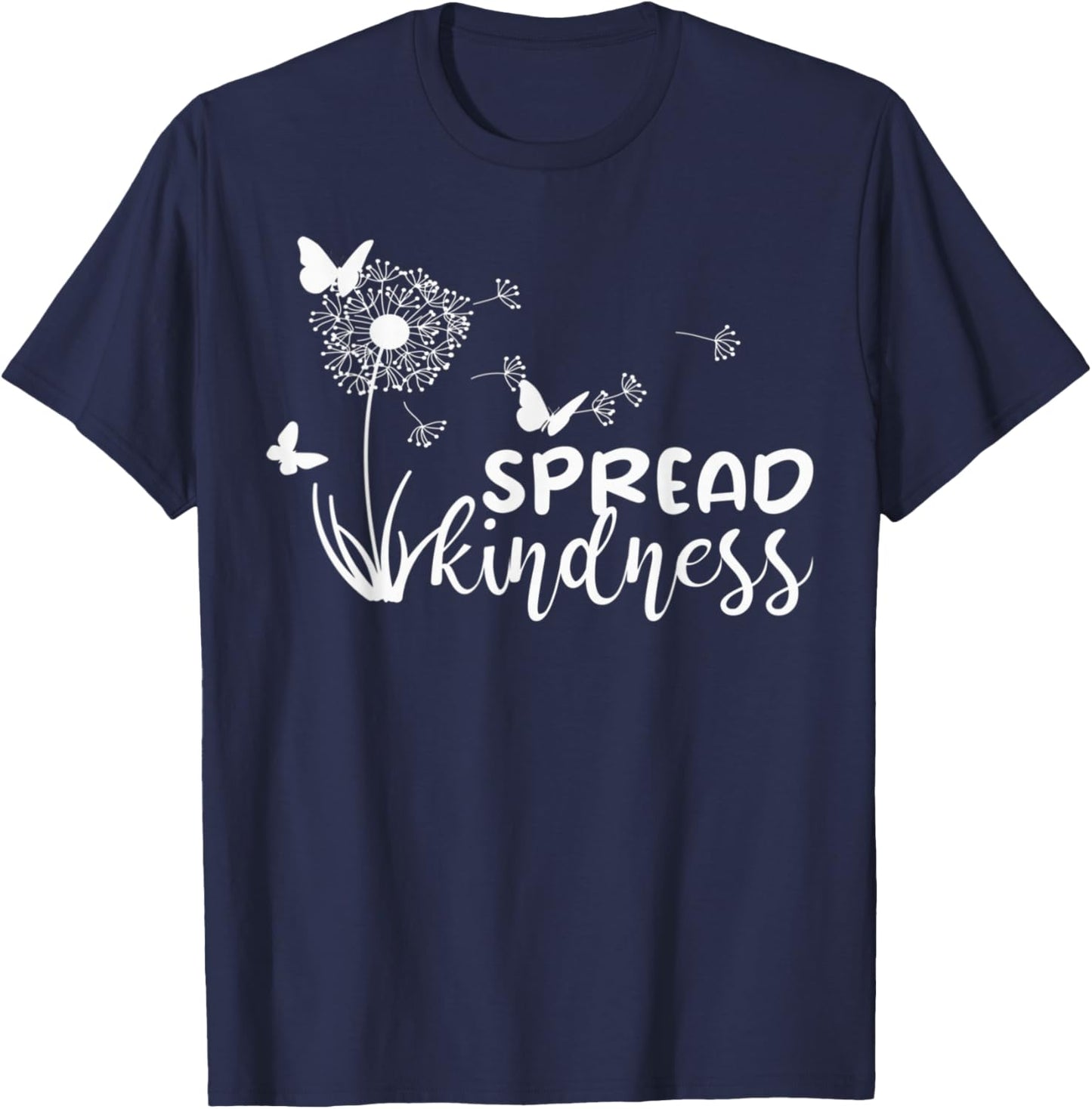 Spread Kindness Summer Dandelion Butterflies Graphic T-Shirt - T-Shirt | Navy