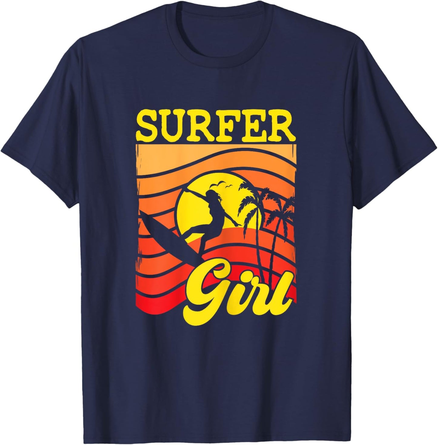 Surfer Girl Surfboarding Surf Lover Surfboard T-Shirt - T-Shirt | Navy
