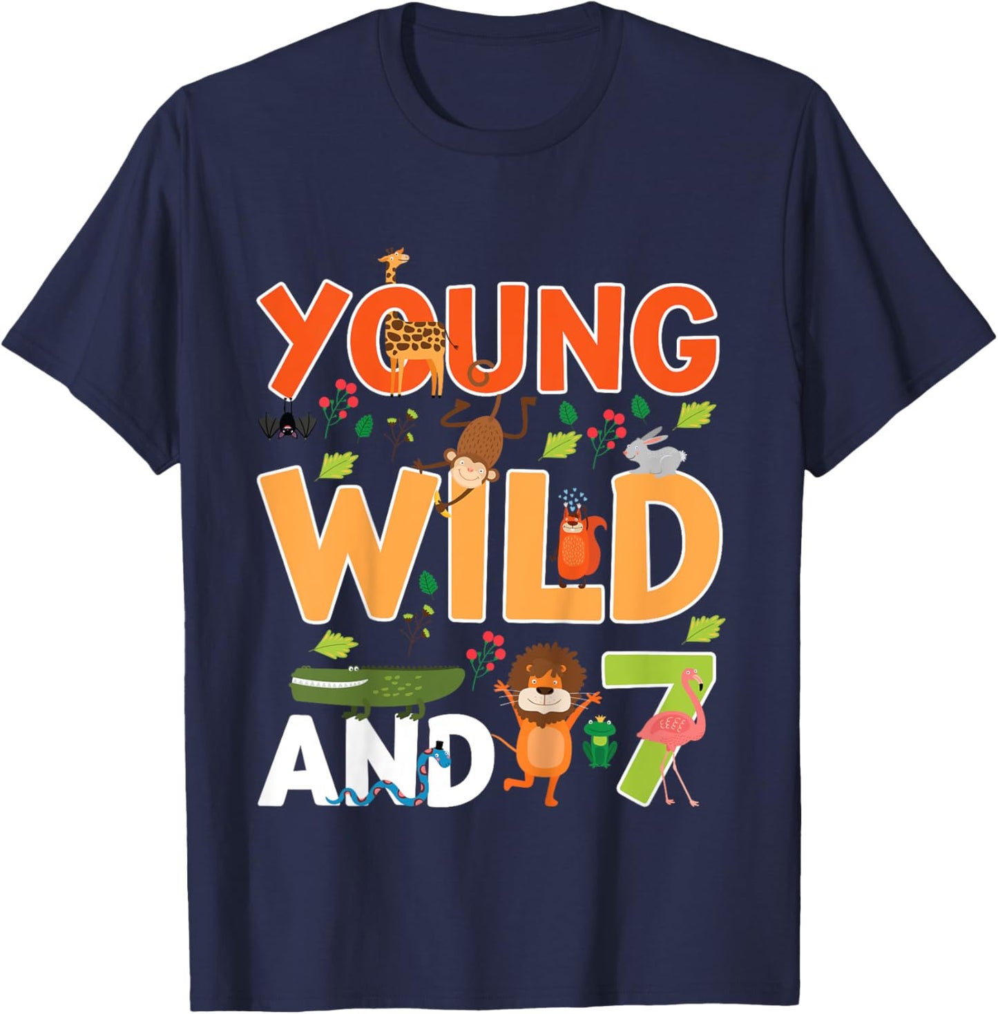Kids 7 year old wild zoo theme birthday animals safari jungle boy T-Shirt - T-Shirt | Navy