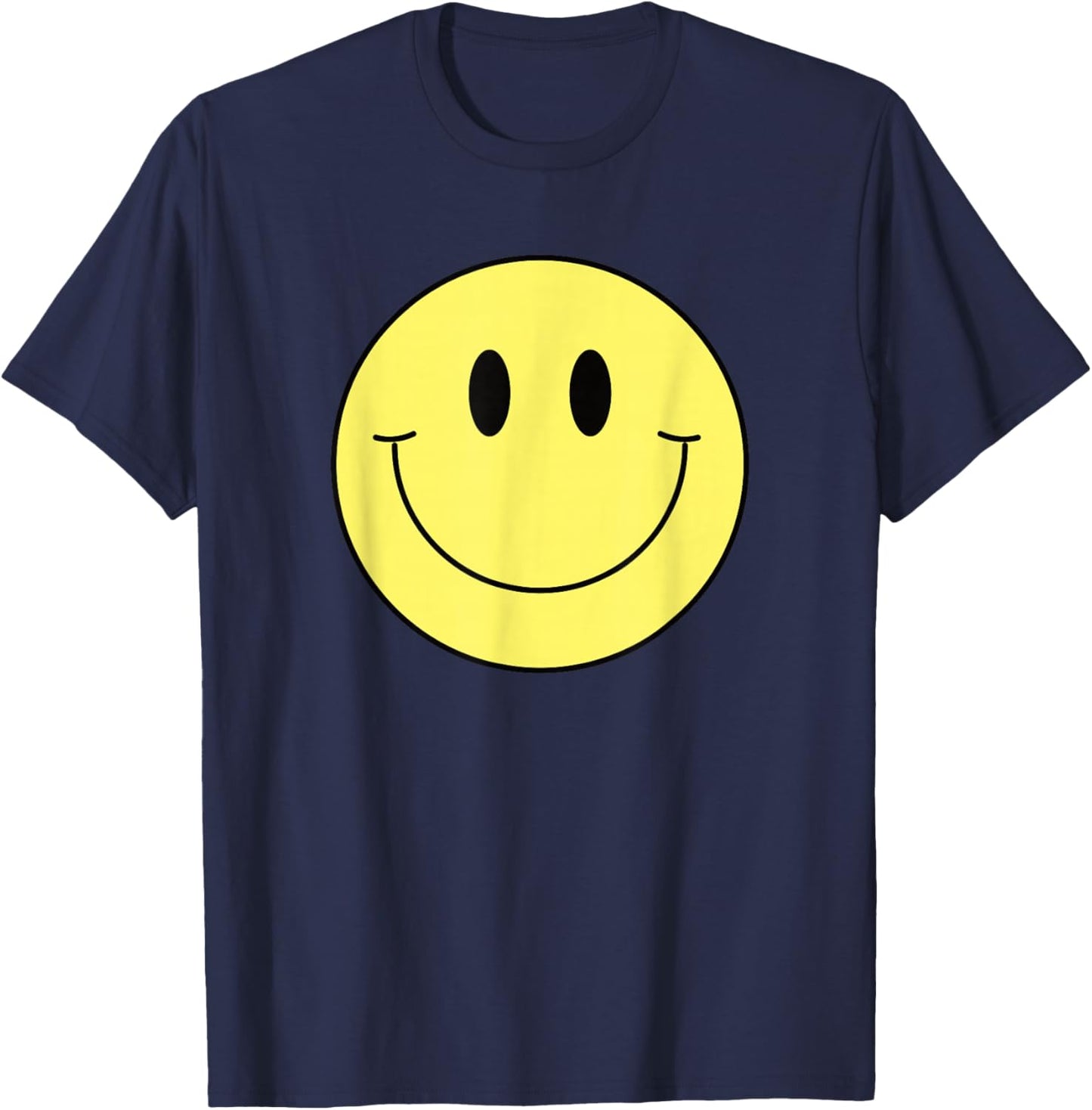 70s Yellow Smile Face Cute Happy Peace Smiling Face T-Shirt - T-Shirt | Navy