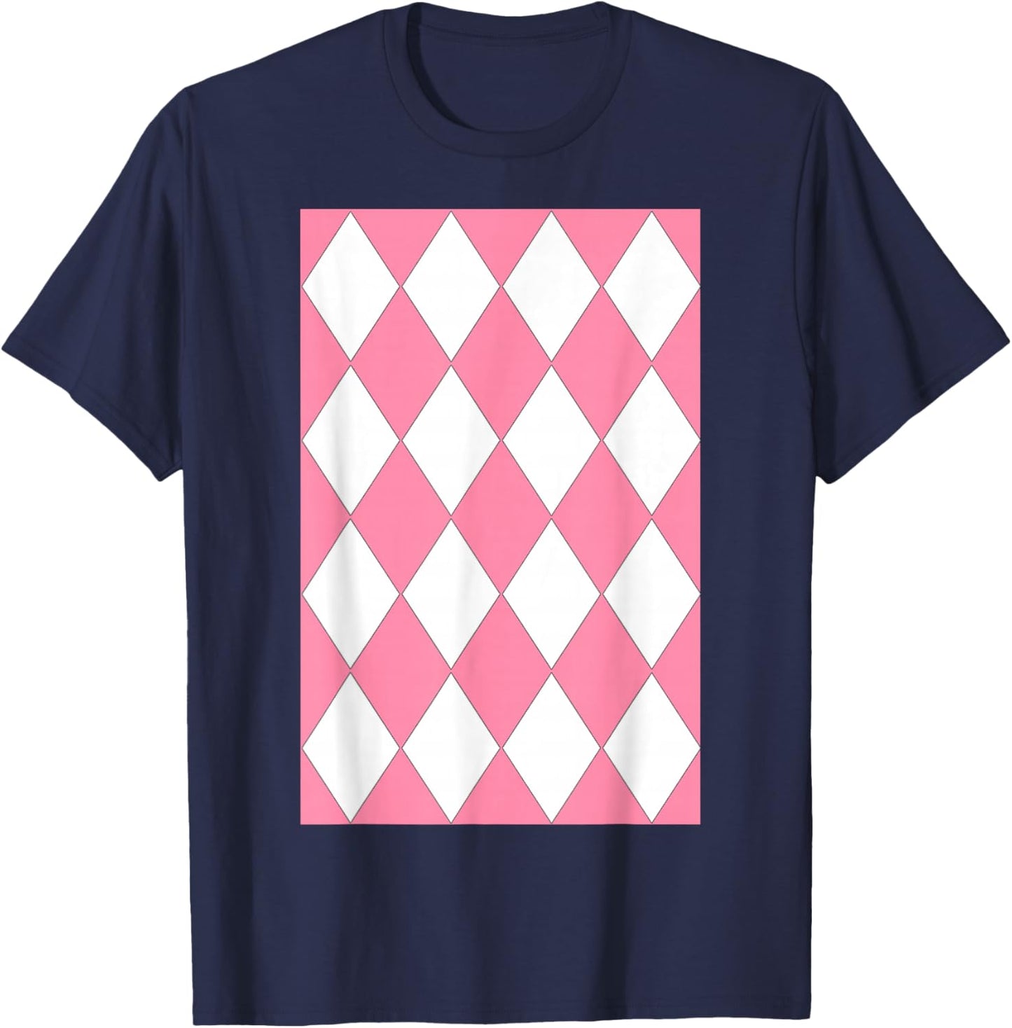 Geometric Large Harlequin Pattern Baker Miller Pink White T-Shirt - T-Shirt | Navy