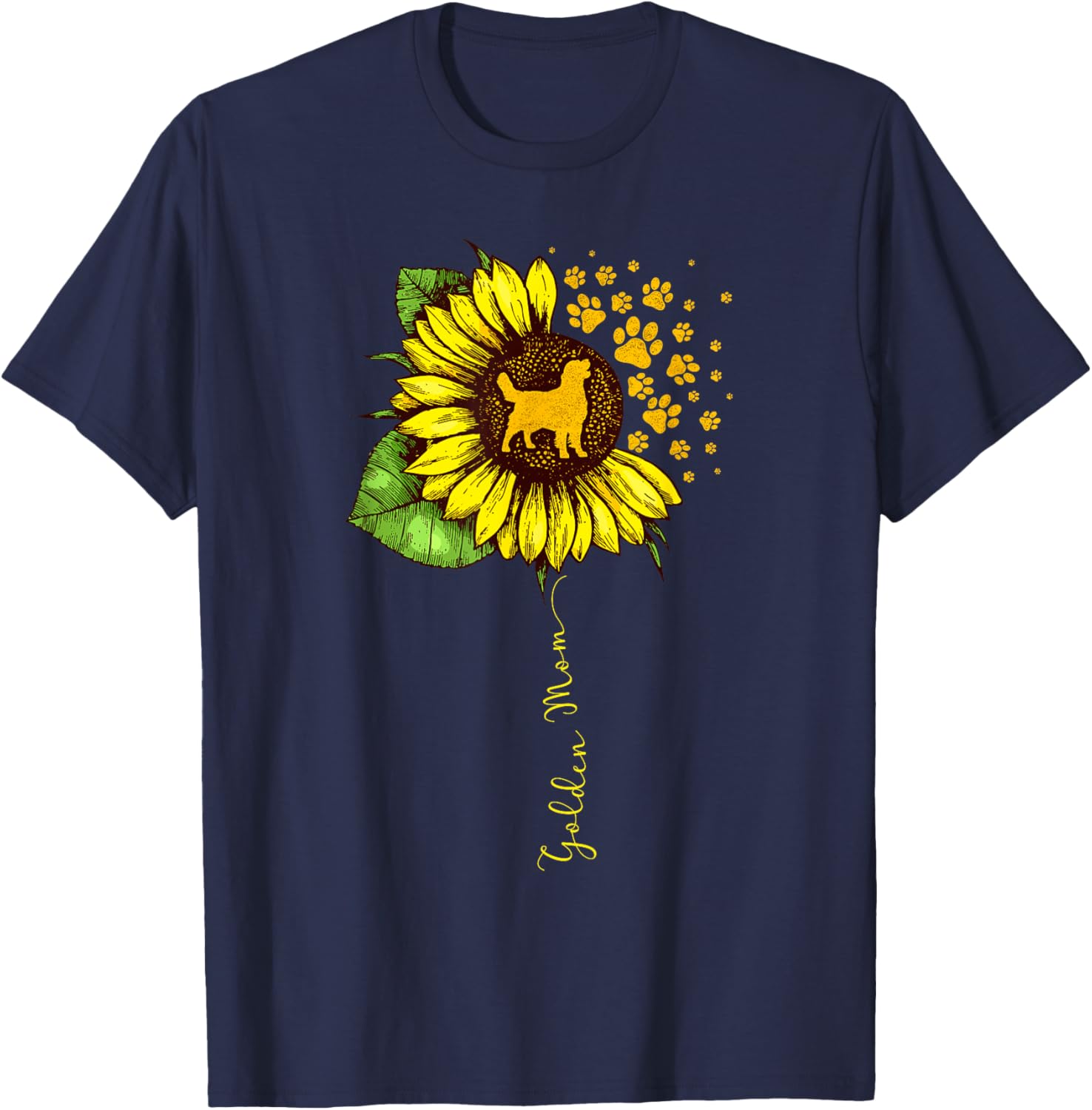 Funny Golden Mom Sunflower Mother's Day Golden Retriever Dog T-Shirt - T-Shirt | Navy