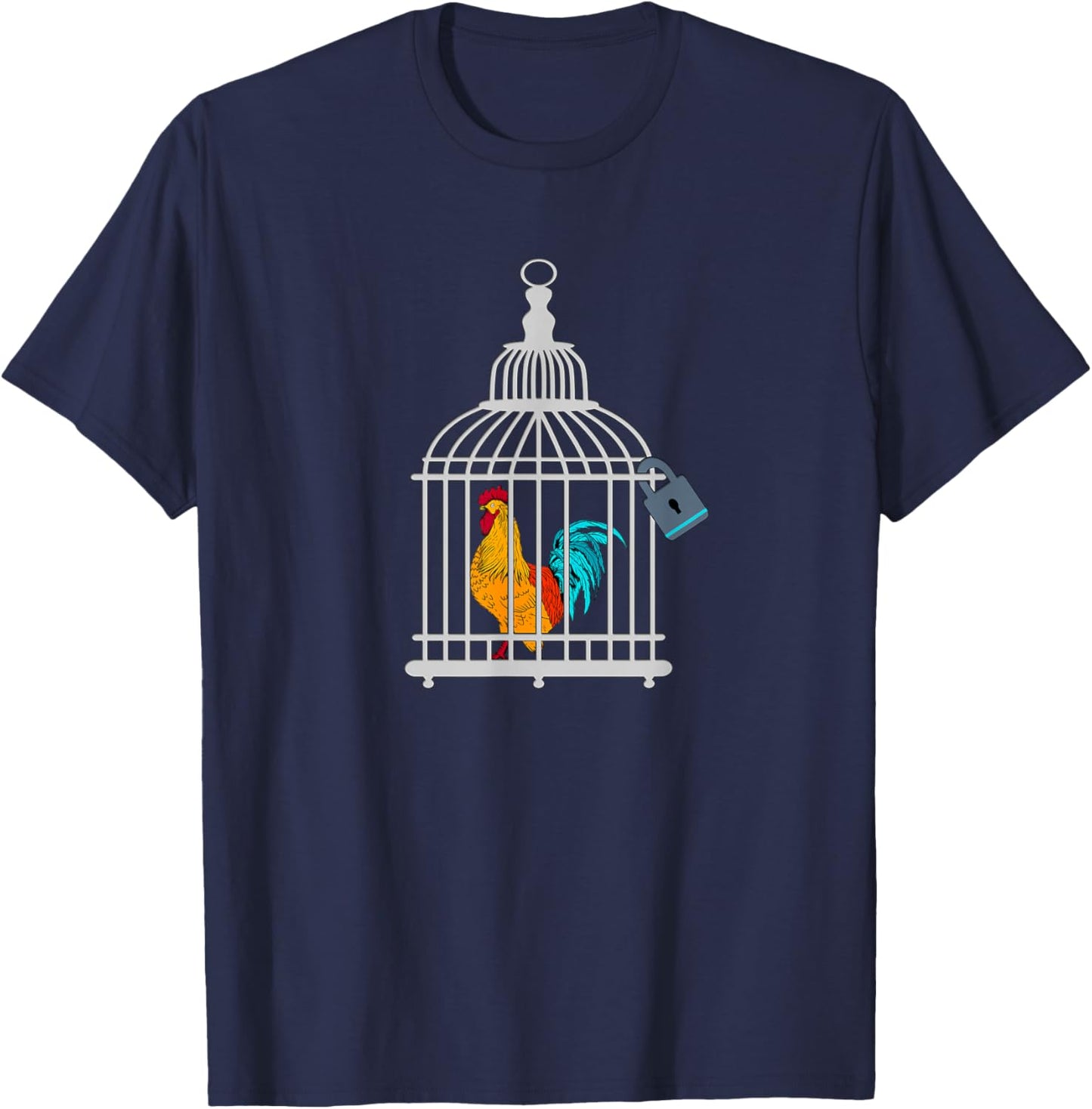 RED ROOSTER COCK MALE CHASTITY Chicken in Cage T-Shirt - T-Shirt | Navy