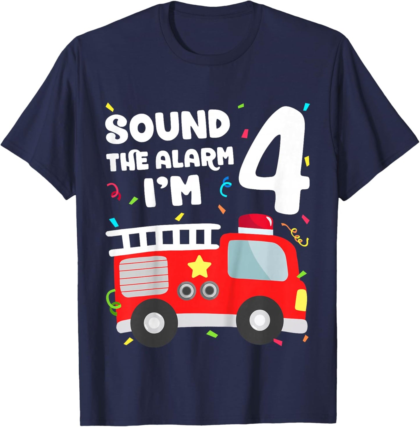 Fire Truck 4th Birthday Toddler Boy Firefighter 4 Year Old T-Shirt - T-Shirt | Navy