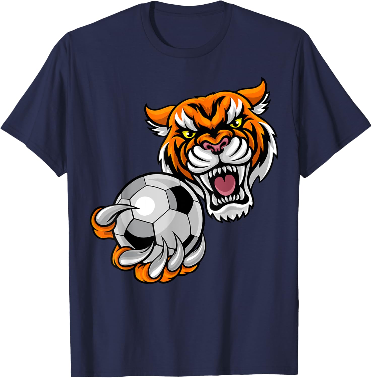 Tiger Sports Team Mascot Holding Soccer Football Ball T-Shirt - T-Shirt | Navy