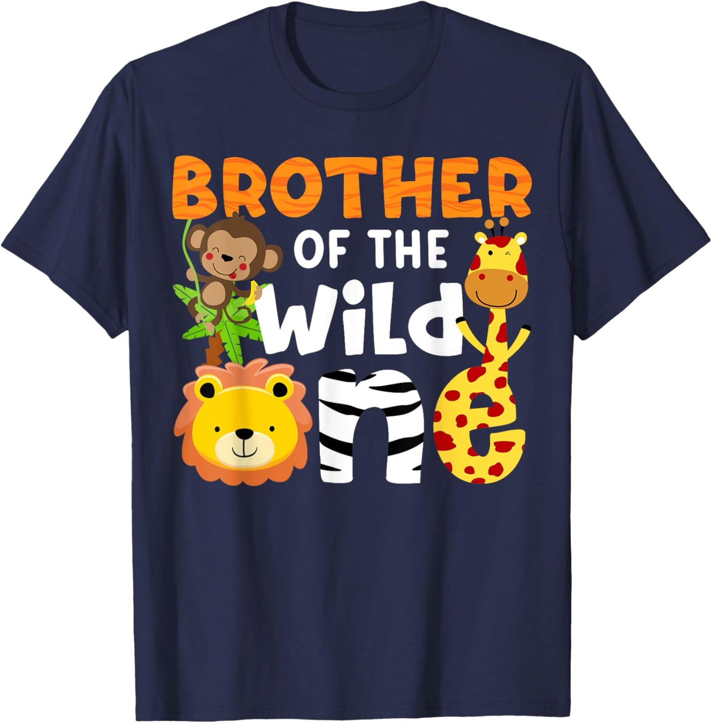 Brother of the Wild One Zoo Theme Bday Safari Jungle Animals T-Shirt - T-Shirt | Navy