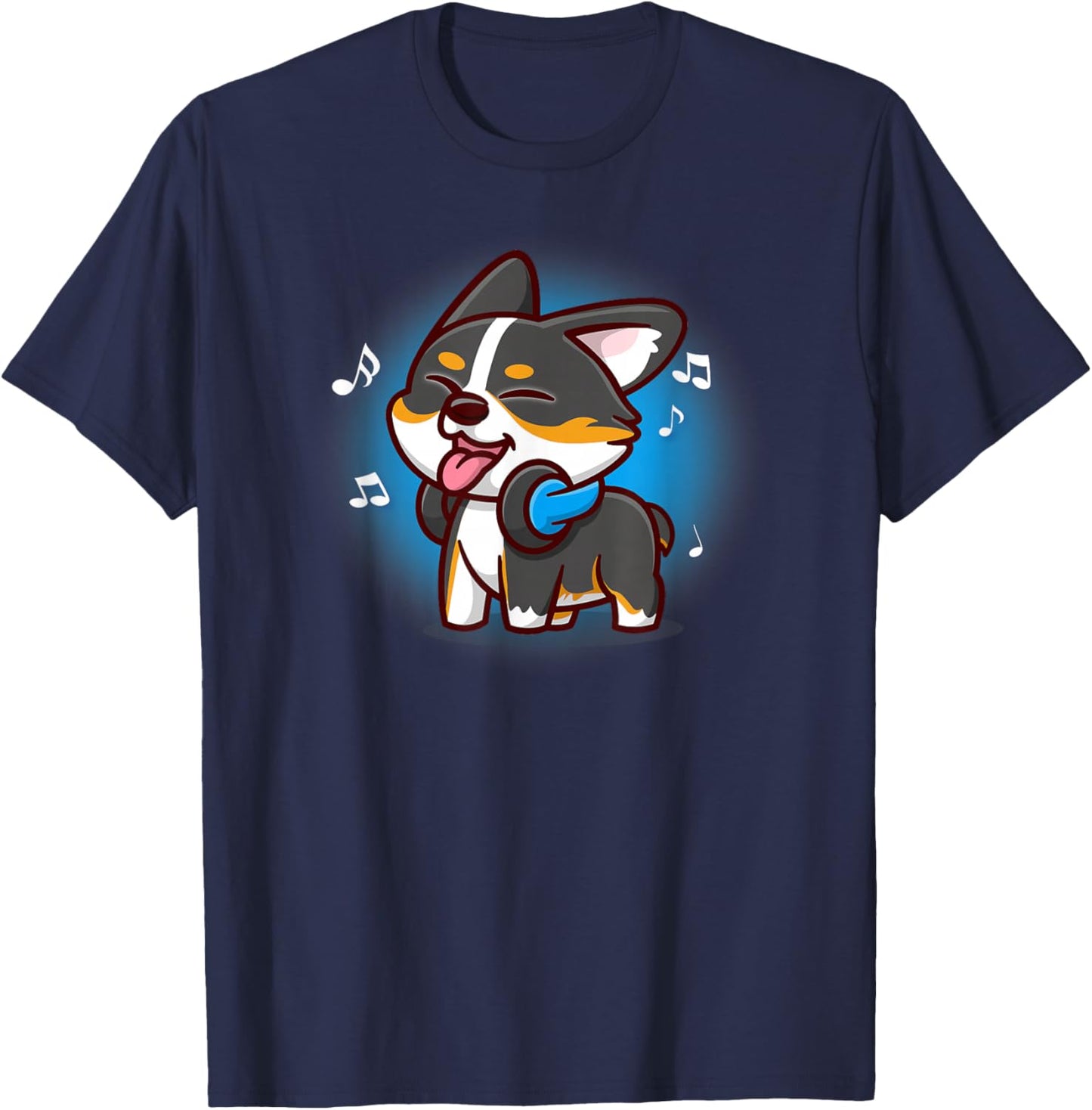 Funny Cute Kawaii Cartoon Music Black Tricolor Corgi Lover T-Shirt - T-Shirt | Navy