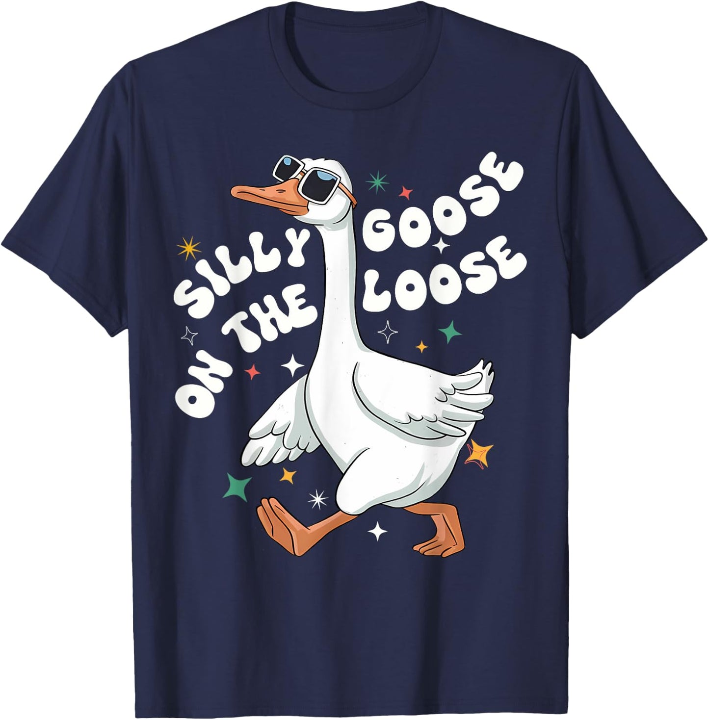 Groovy Silly Goose On The Loose Meme Retro Goose Clubs T-Shirt - T-Shirt | Navy