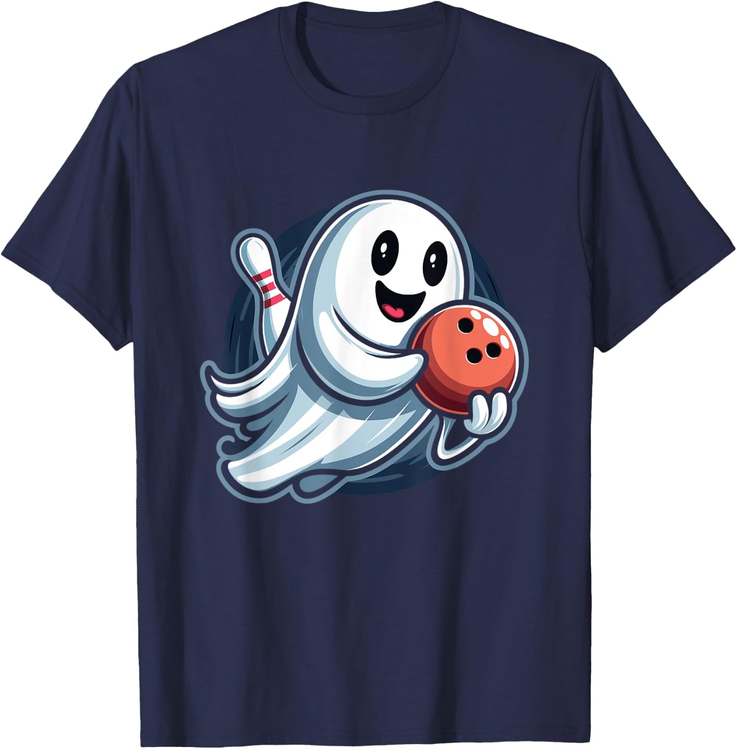 Funny Ghost Bowling Crew T-Shirt - T-Shirt | Navy