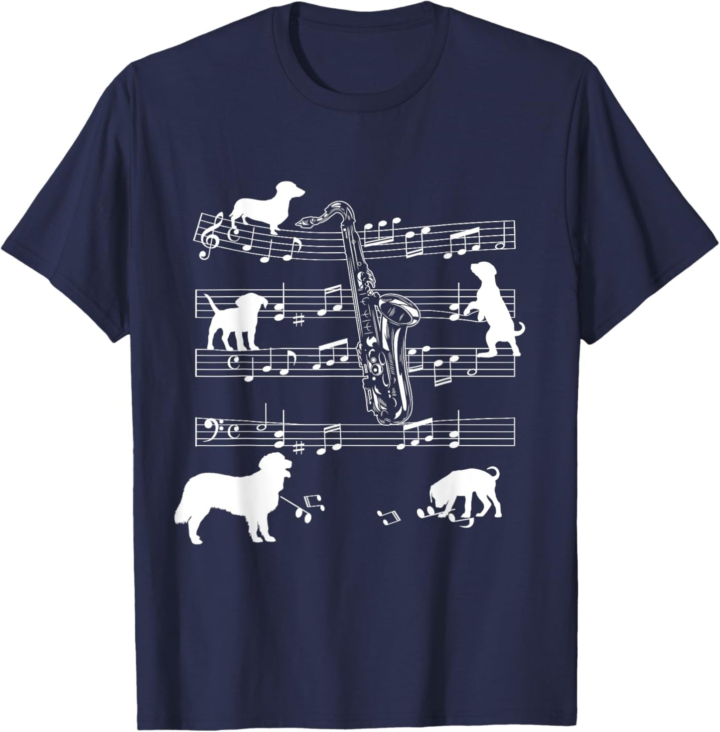 Saxophone Player Dog for Saxophonist Dogs and Saxophone Men Women Girls Kids T-Shirt - T-Shirt | Navy