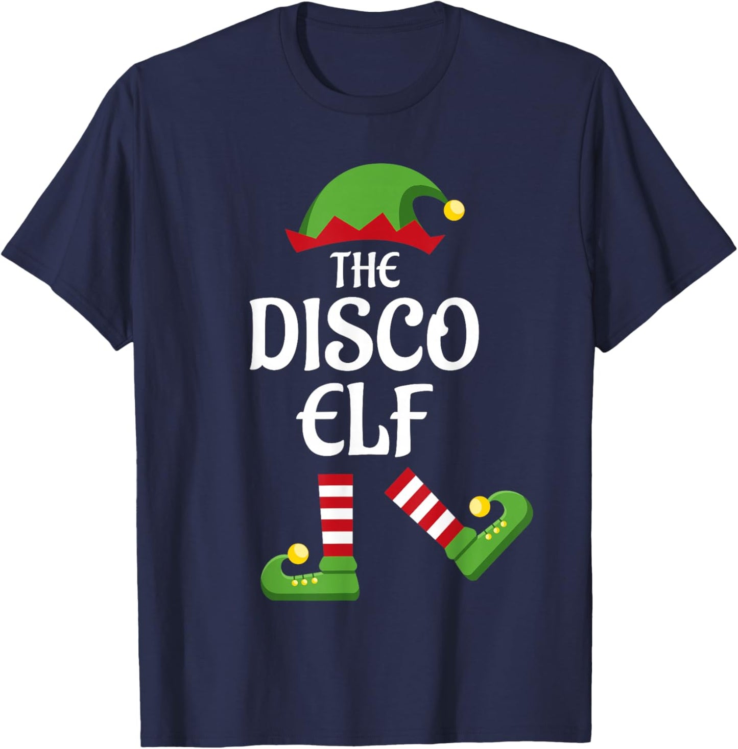 Disco Elf Family Matching Group Christmas T-Shirt - T-Shirt | Navy