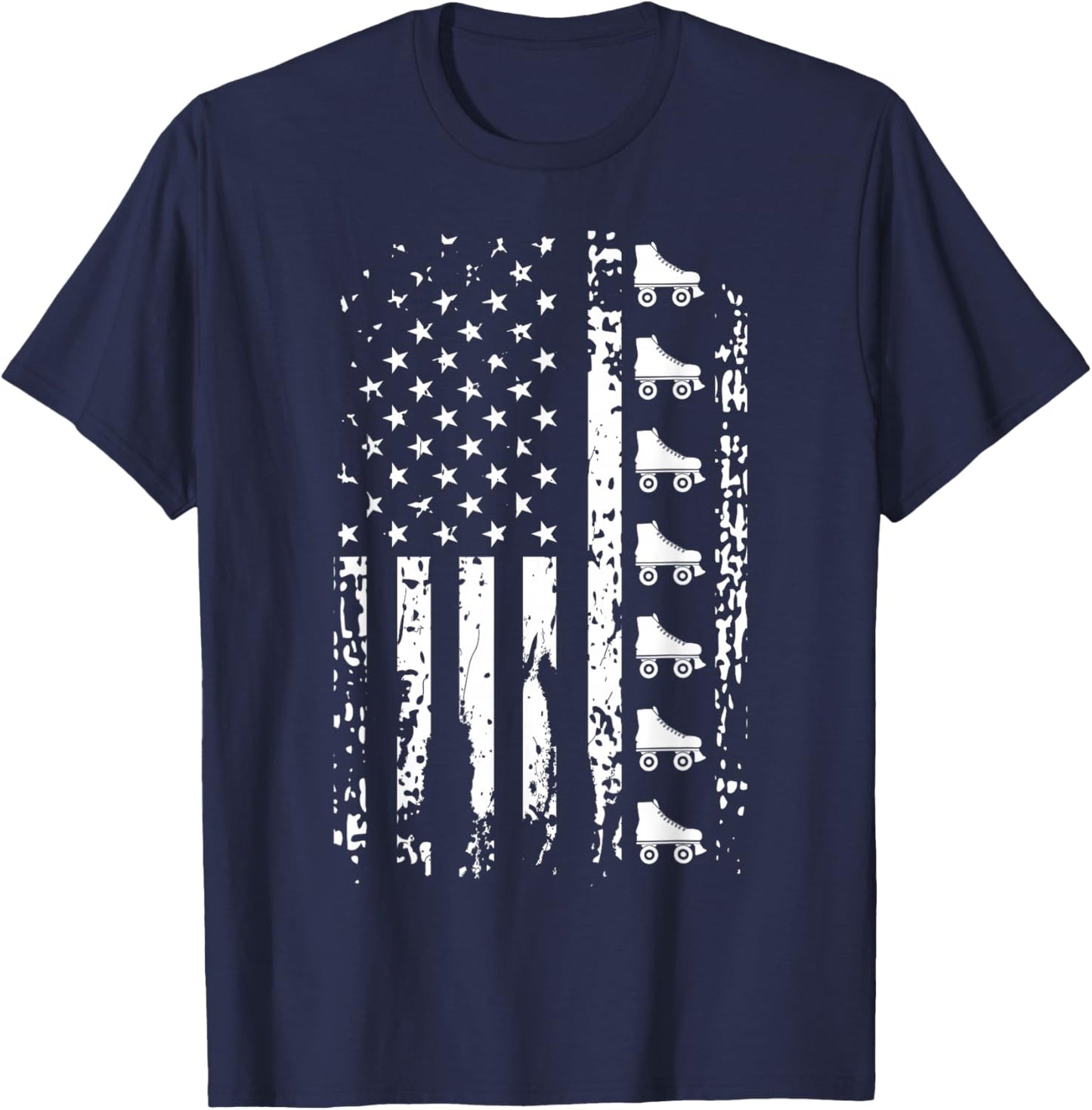 Roller Skate Shirt American Flag USA Roller Skating T-Shirt - T-Shirt | Navy
