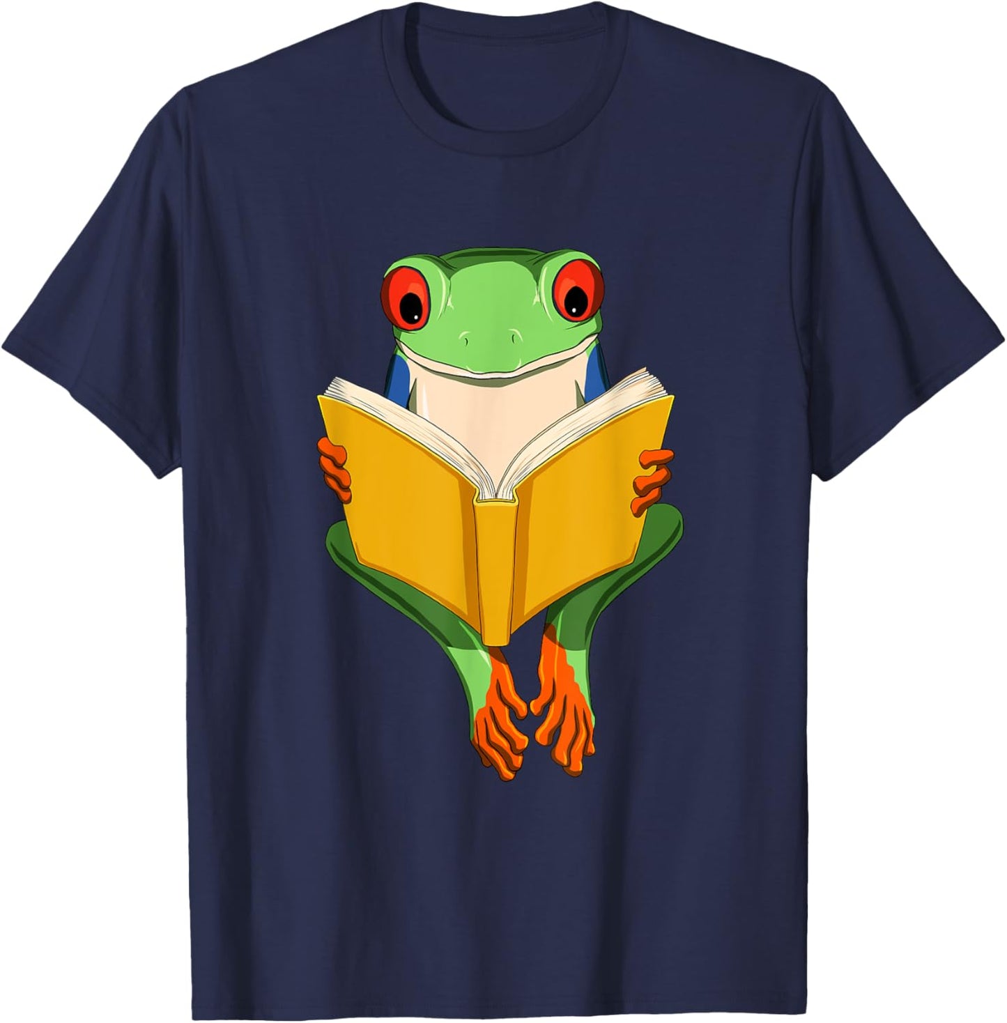 Funny Red Eyed Tree Frog Read Book T-Shirt - T-Shirt | Navy