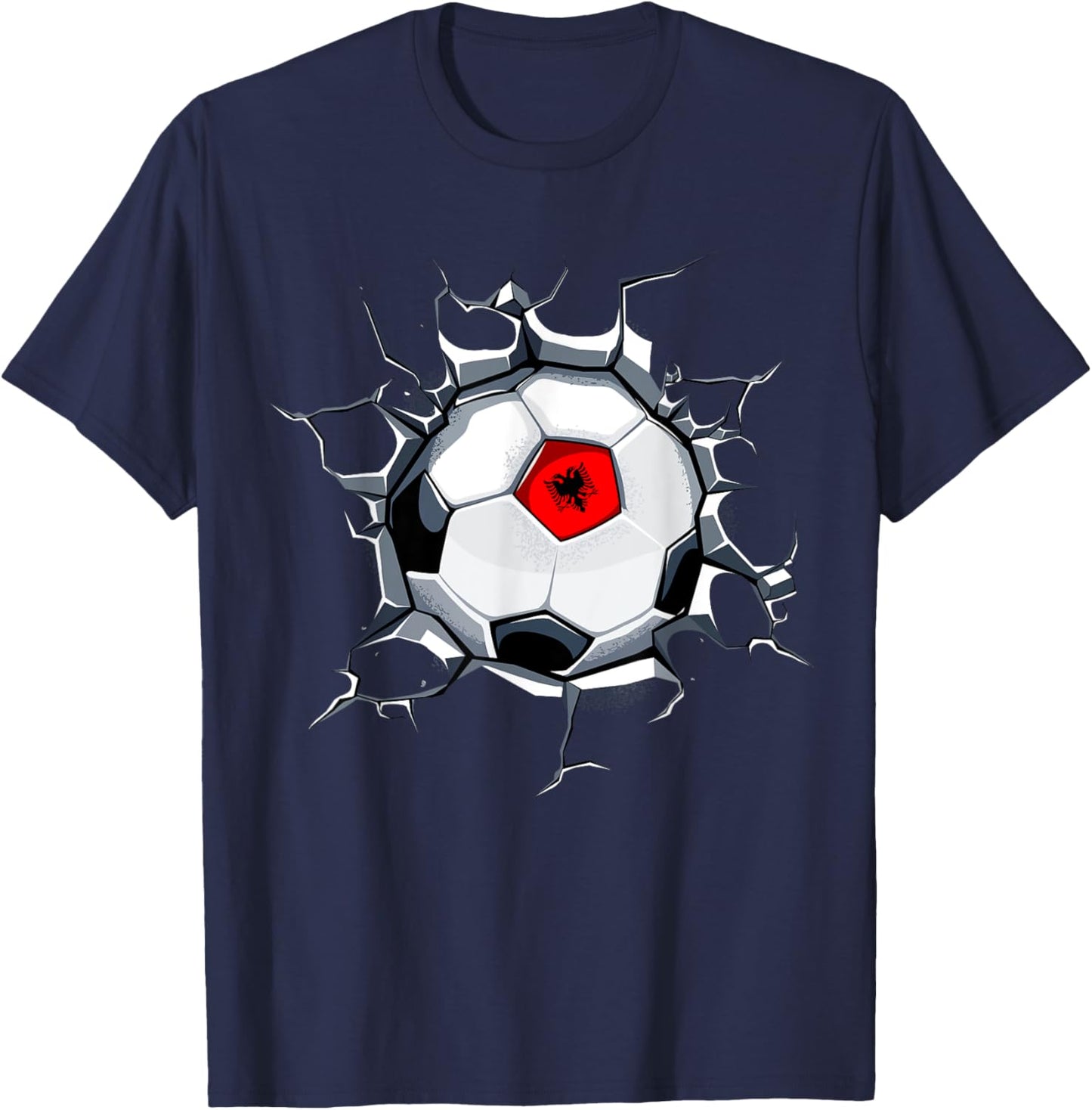 Albania Soccer Fans Jersey Albanian Football Cracked Wall T-Shirt - T-Shirt | Navy
