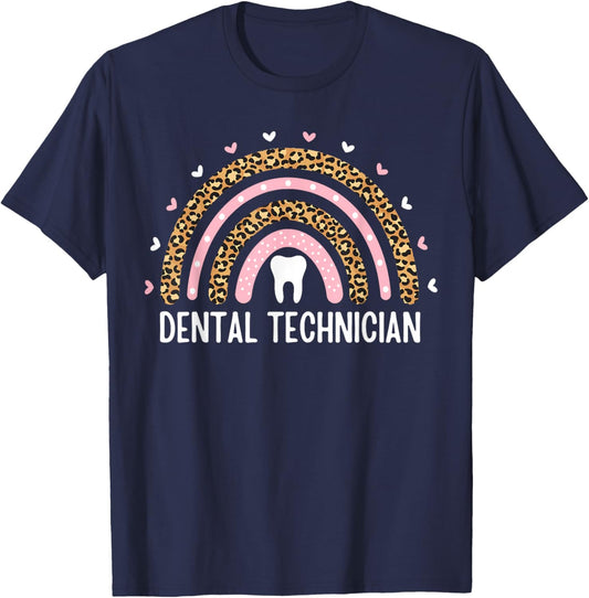 Dental Technician Leopard Rainbow Dentist Tech Dental Lab T-Shirt - T-Shirt | Navy