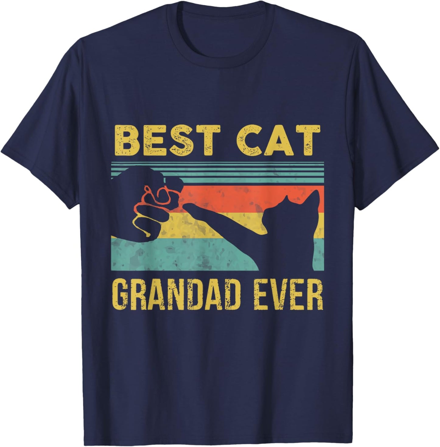 Best Cat Grandad Ever Vintage Cats Happy Father's Day T-Shirt - T-Shirt | Navy