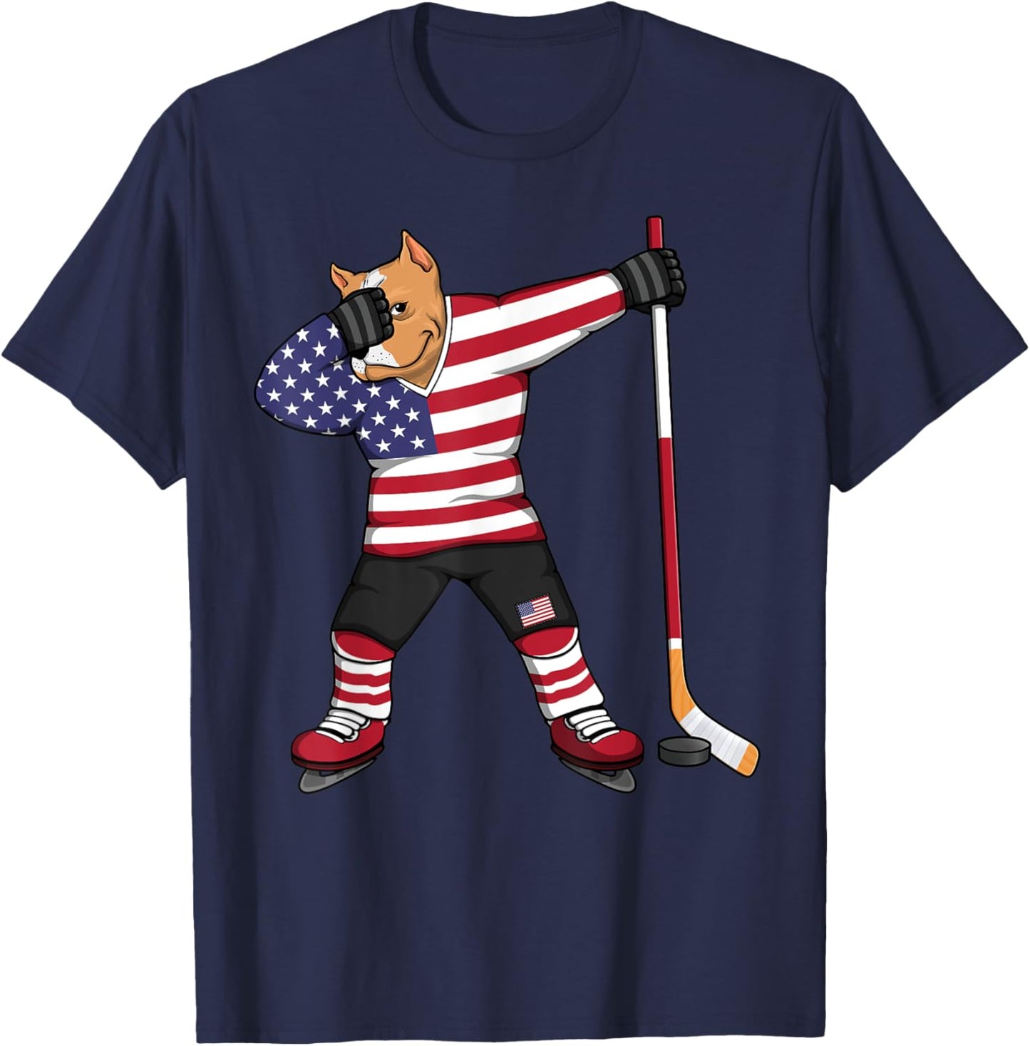 Dabbing Pitbull America Ice Hockey Fans Jersey USA Flag Kids Men T-Shirt - T-Shirt | Navy
