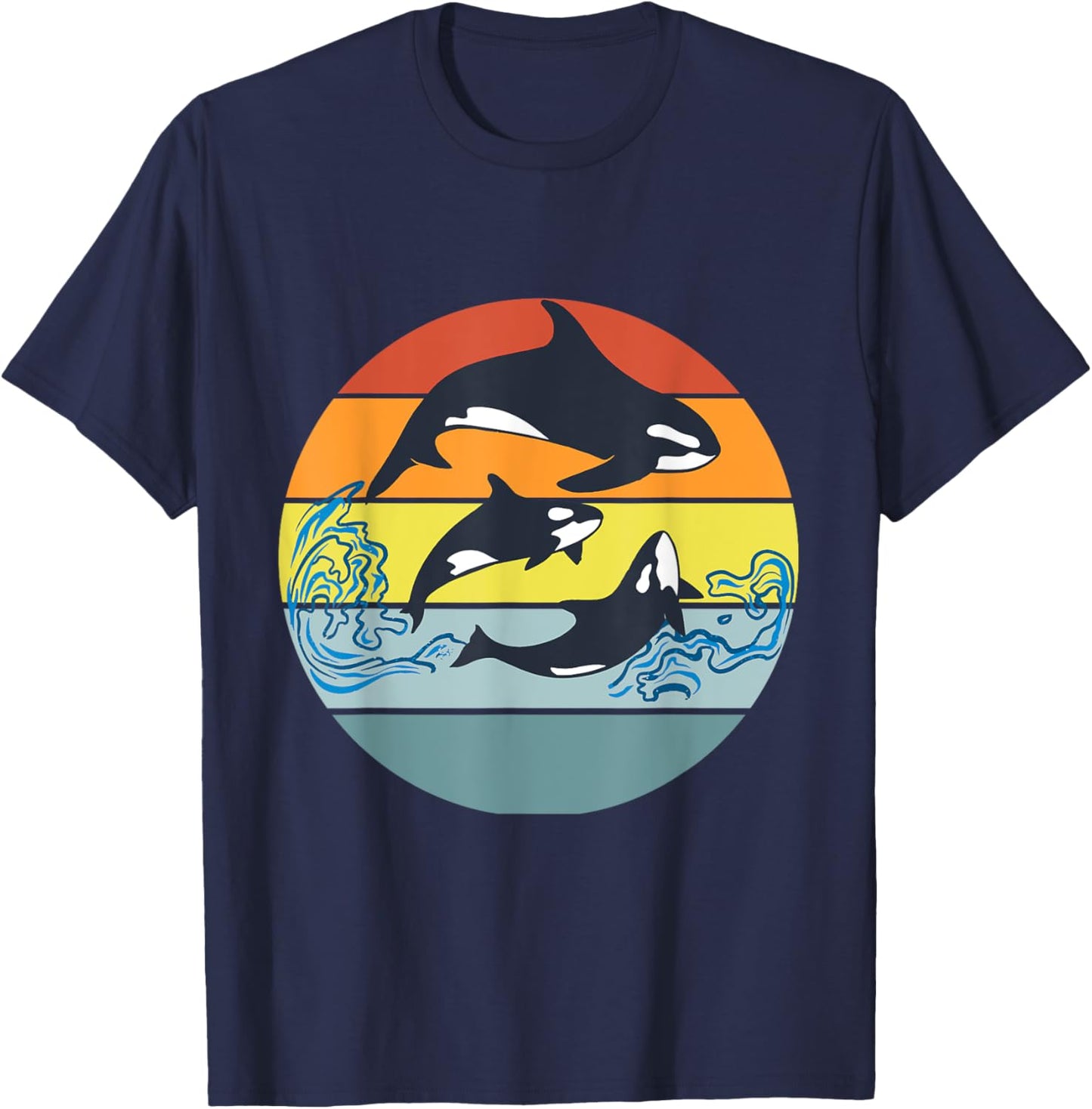 Orca Killer Whale, Vintage Retro Whale Family T-Shirt - T-Shirt | Navy