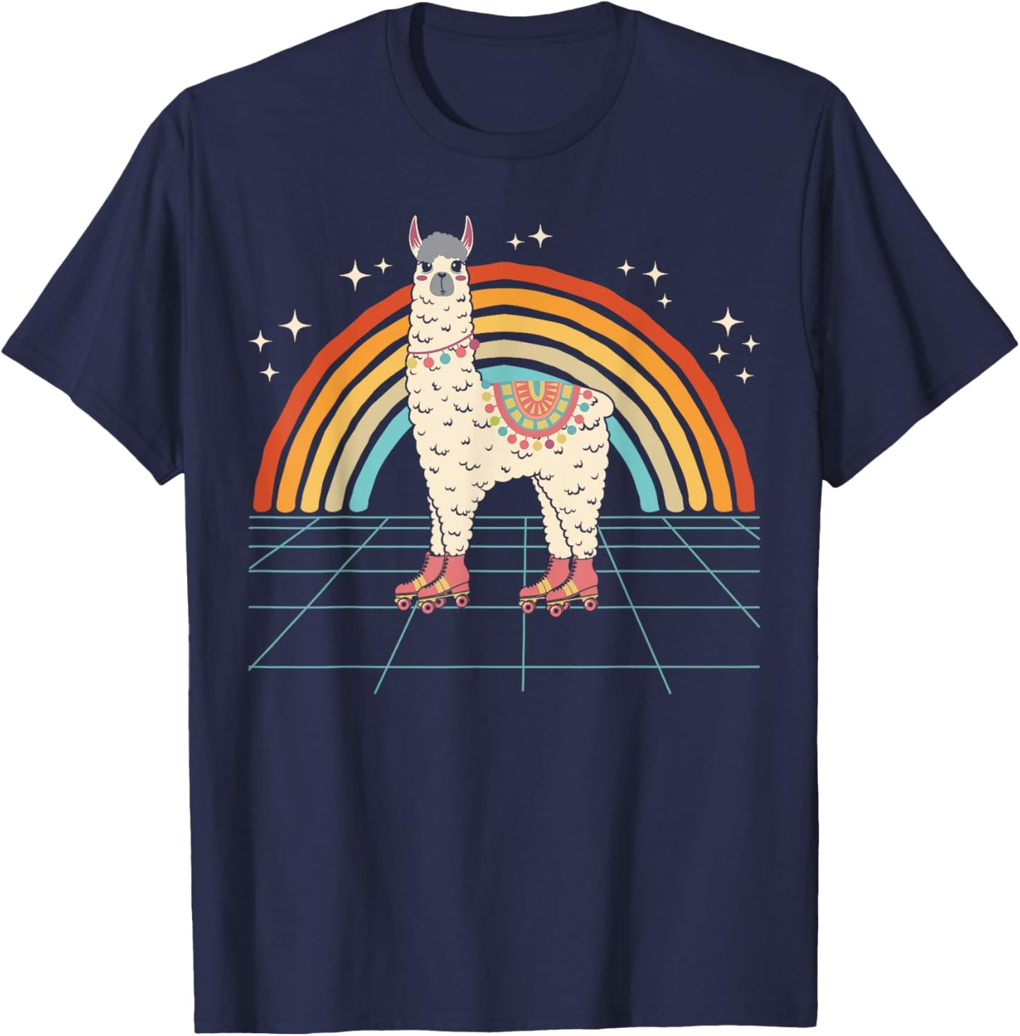 Roller Skating Alpaca Skater Skate Retro Vintage 70s/80s T-Shirt - T-Shirt | Navy