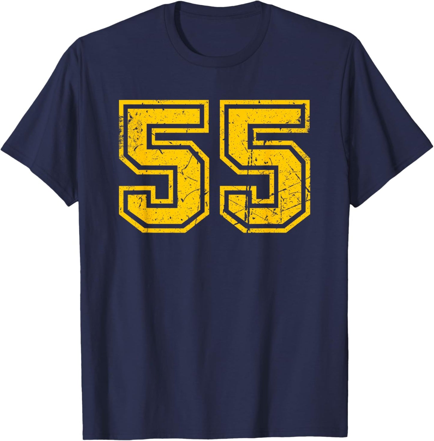 Vintage Number #55 Sports Team Yellow Number T-Shirt - T-Shirt | Navy