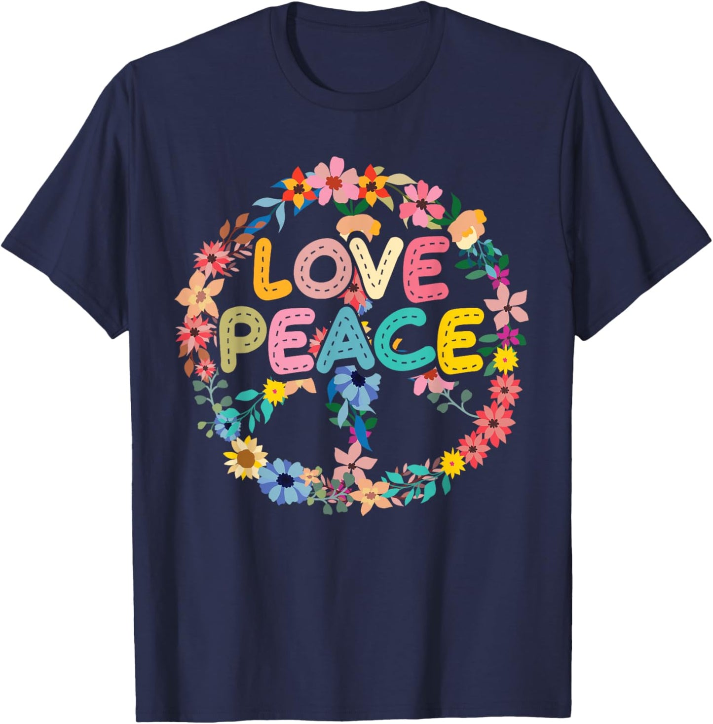 Peace hand tie dye sign of freedom hippie flower child T-Shirt - T-Shirt | Navy