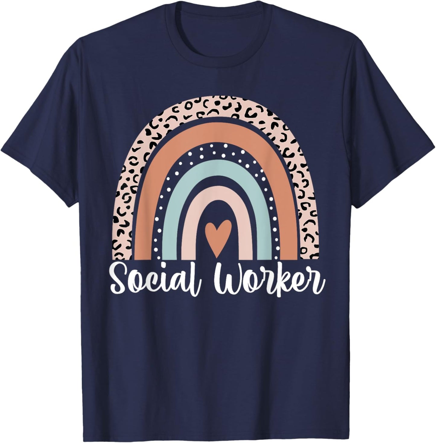 Social Worker Rainbow Leopard Funny Social Worker T-Shirt - T-Shirt | Navy