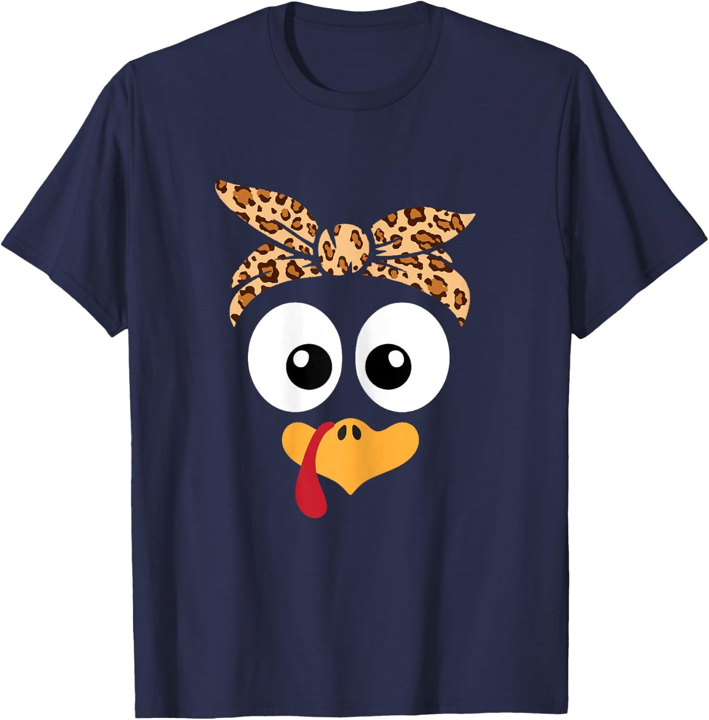 Turkey Face Leopard Headband Thanksgiving Pilgrim T-Shirt - T-Shirt | Navy