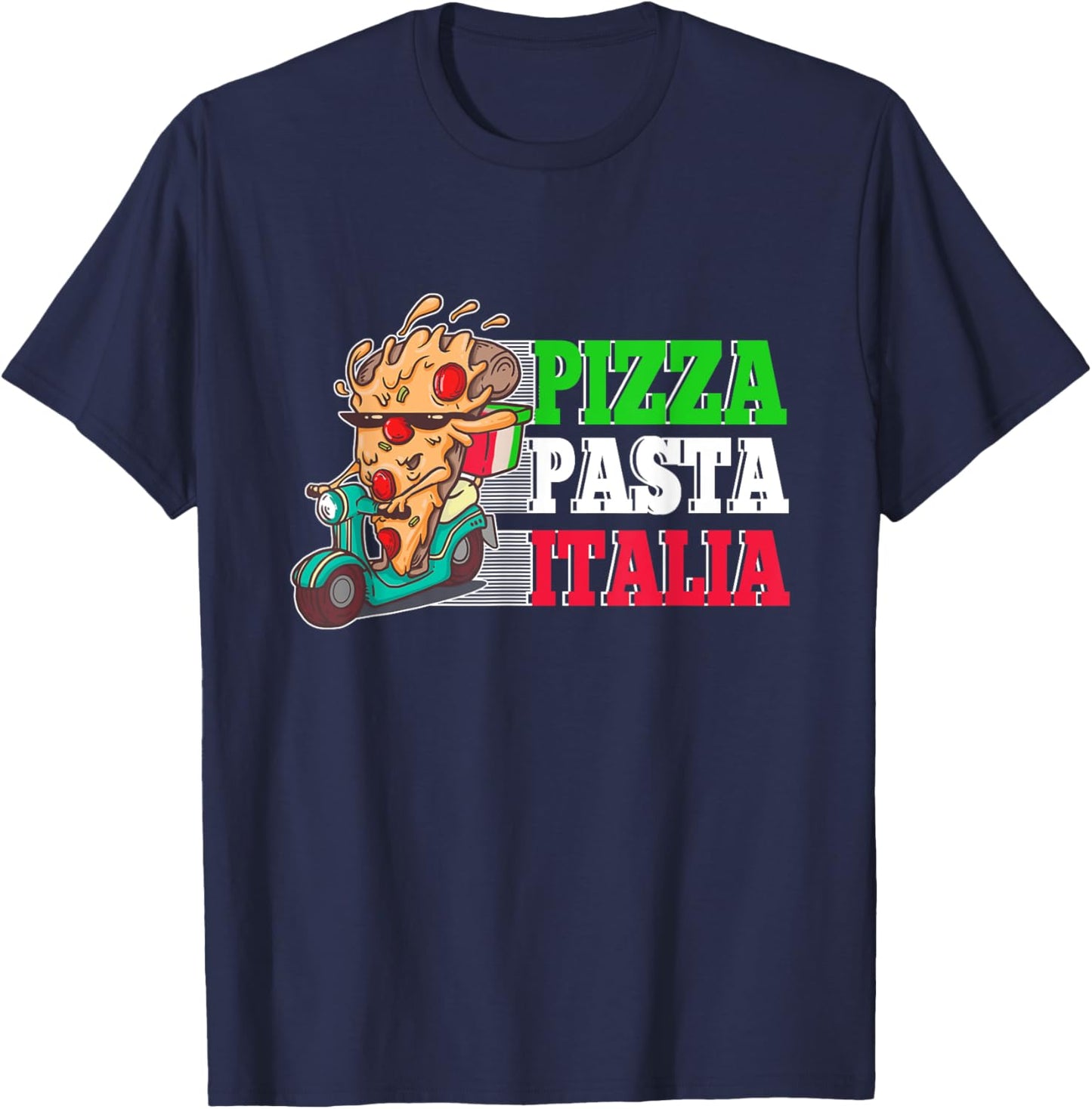 Pizza Pasta Italia Pizza Piece on Italian Scooter T-Shirt - T-Shirt | Navy